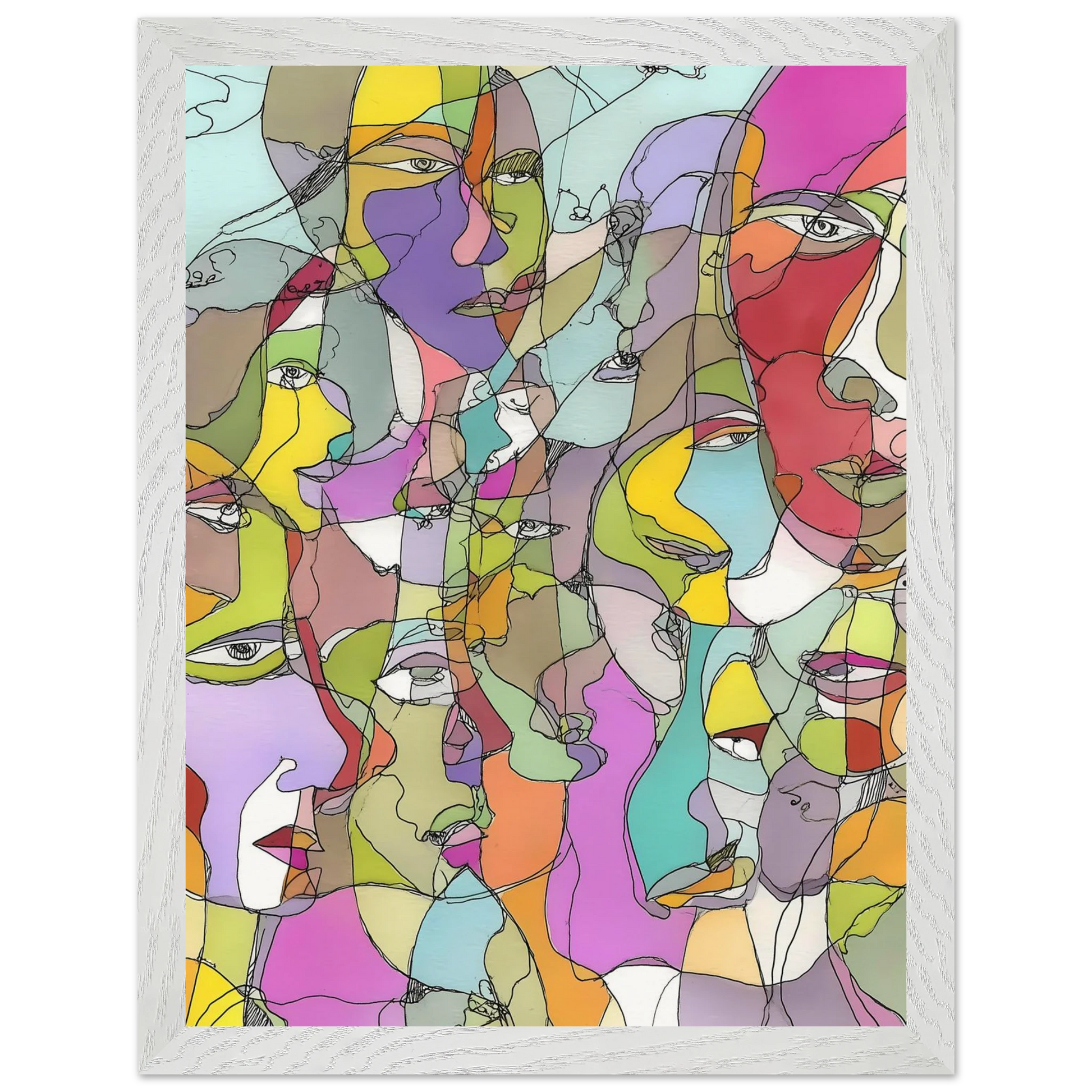 Visages Entrelacés — tableau encadre bois — vue 9 — art mural STNCL