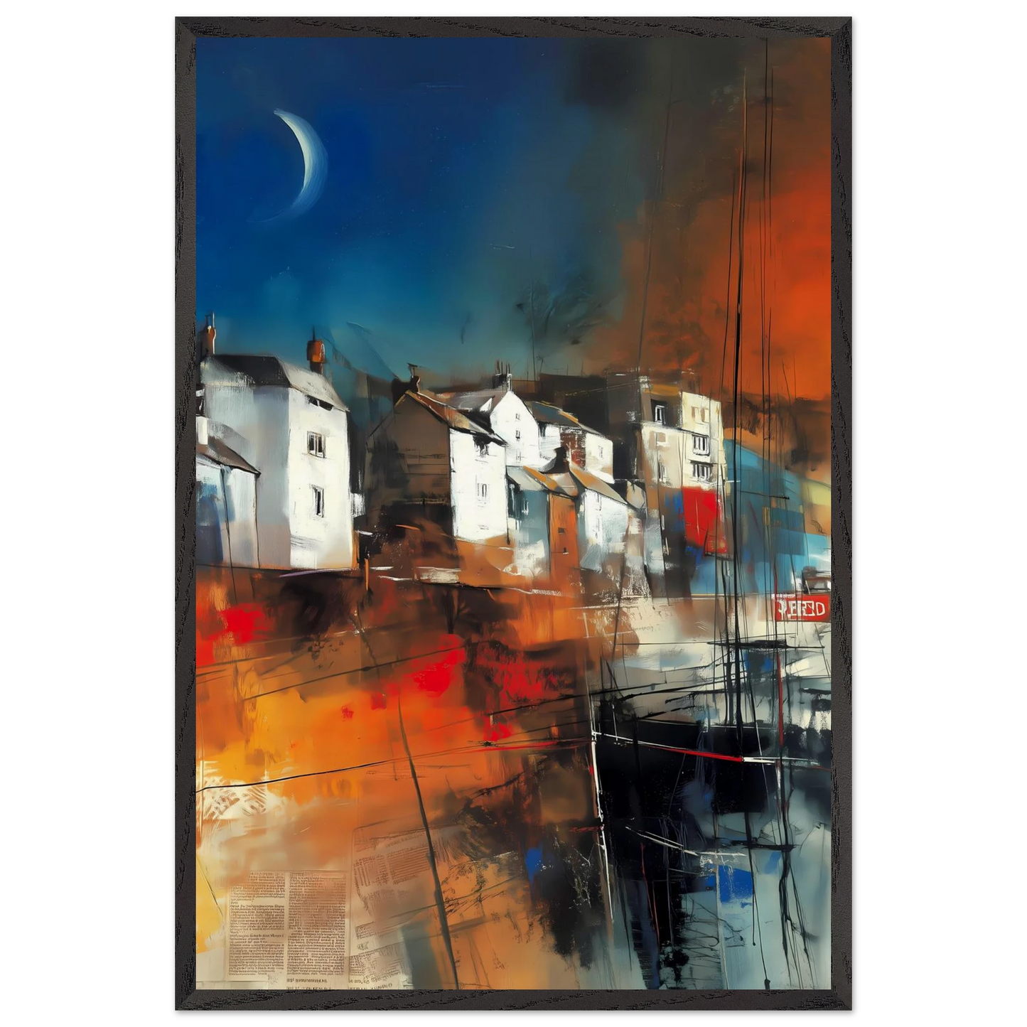Port sous le Croissant de Lune — tableau encadré bois — vue 2 — art mural STNCL