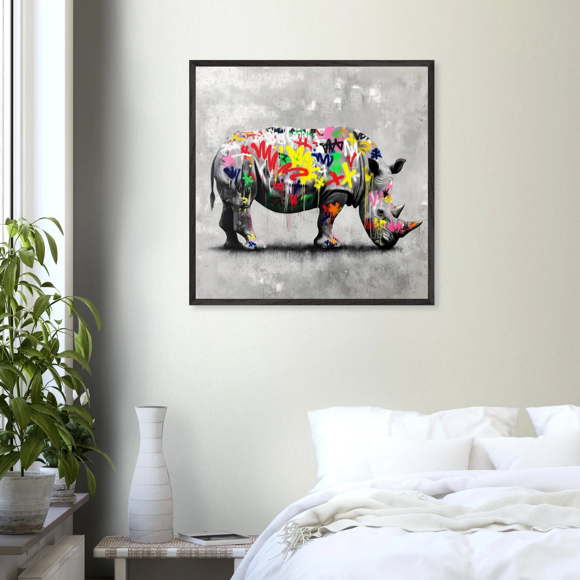 Rhinocéros Bombé — tableau encadré bois — vue 14 — art mural STNCL