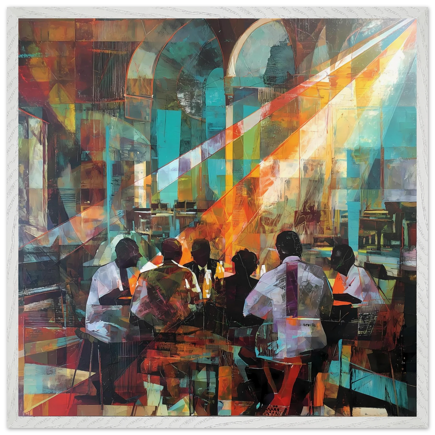 Rencontre au Café — tableau encadre bois — vue 5 — art mural STNCL