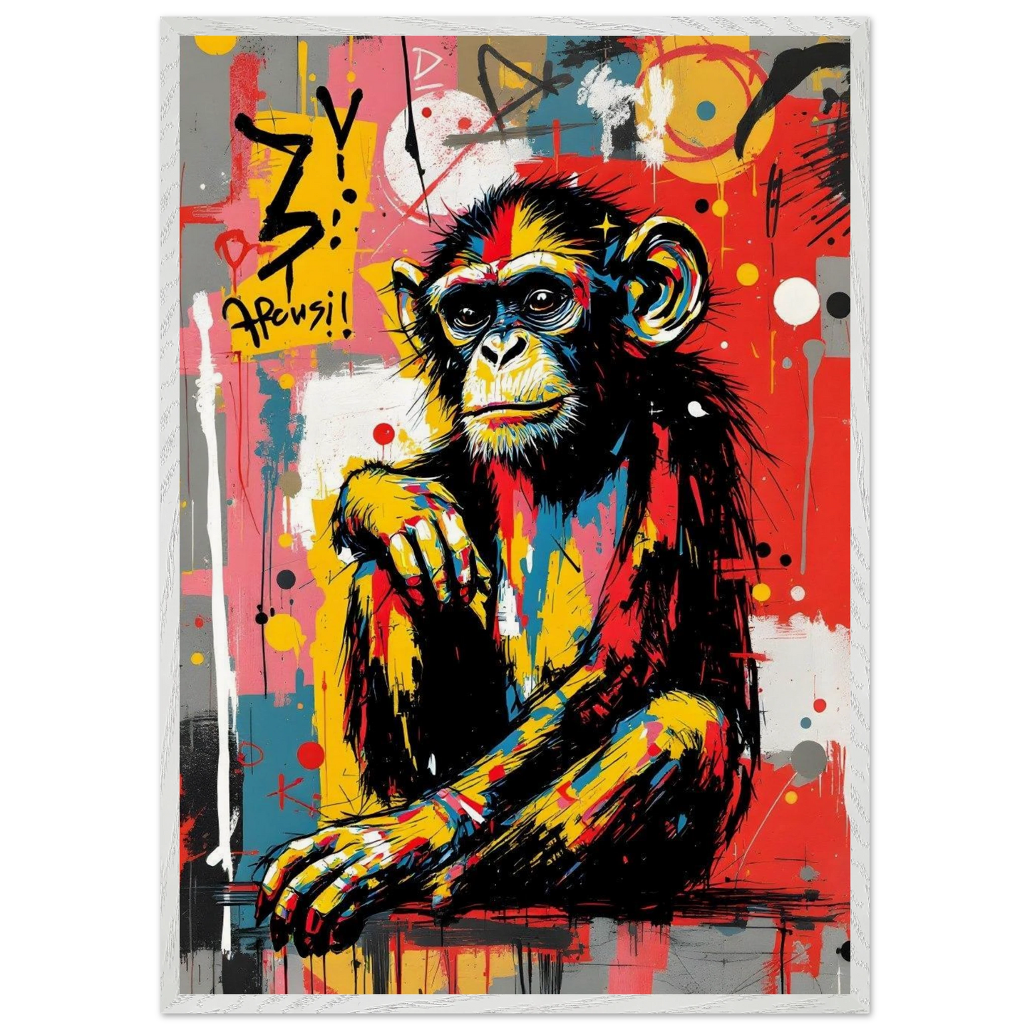 Singe Penseur aux Éclats — tableau encadré bois — art mural STNCL