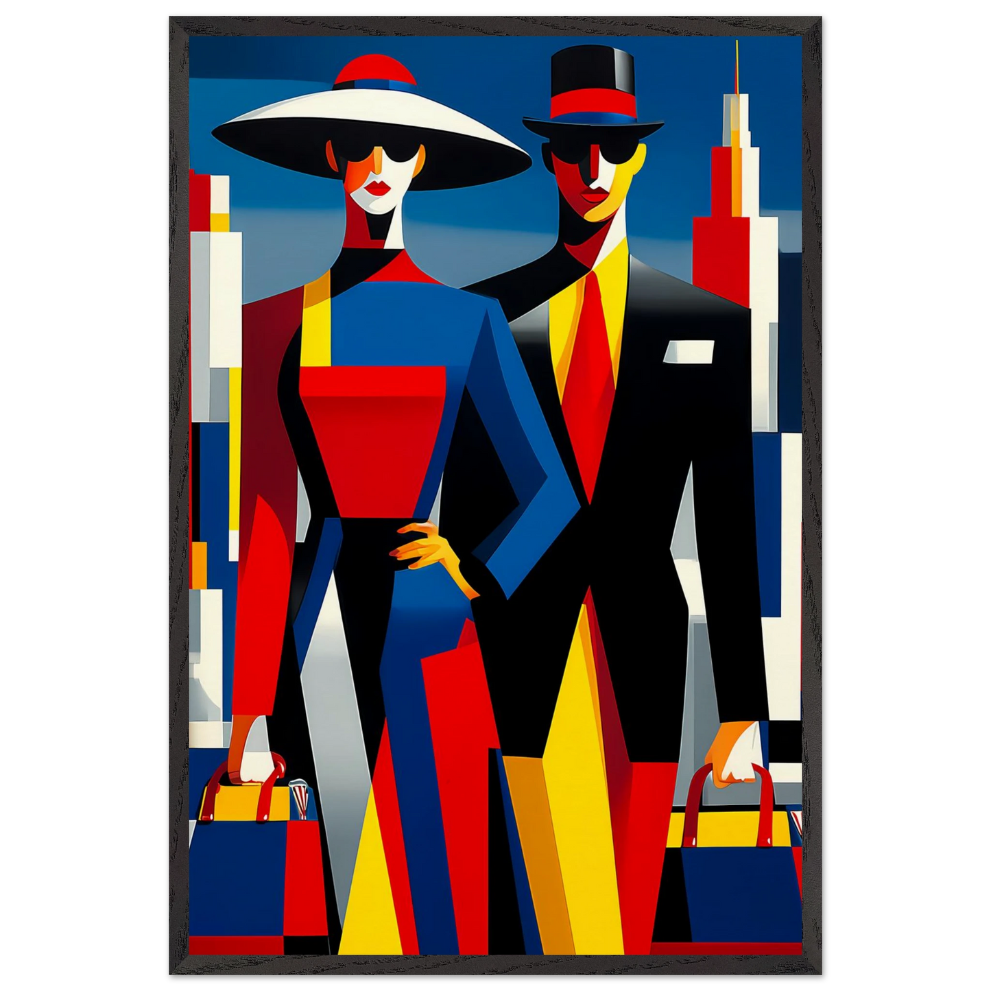 Le Couple en Ville — tableau encadré bois — vue 2 — art mural STNCL