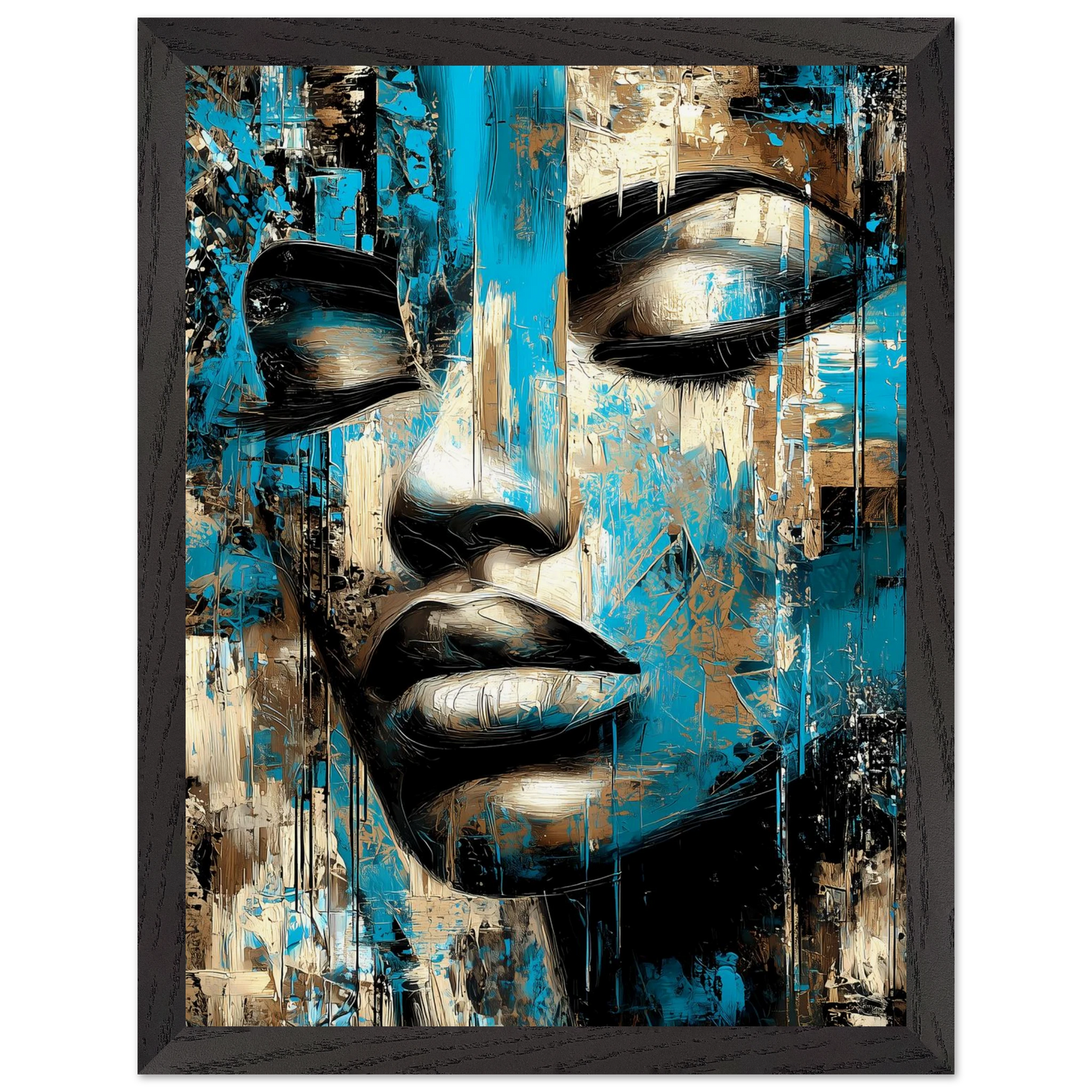 Bleu et Or — tableau encadré bois — vue 4 — art mural STNCL