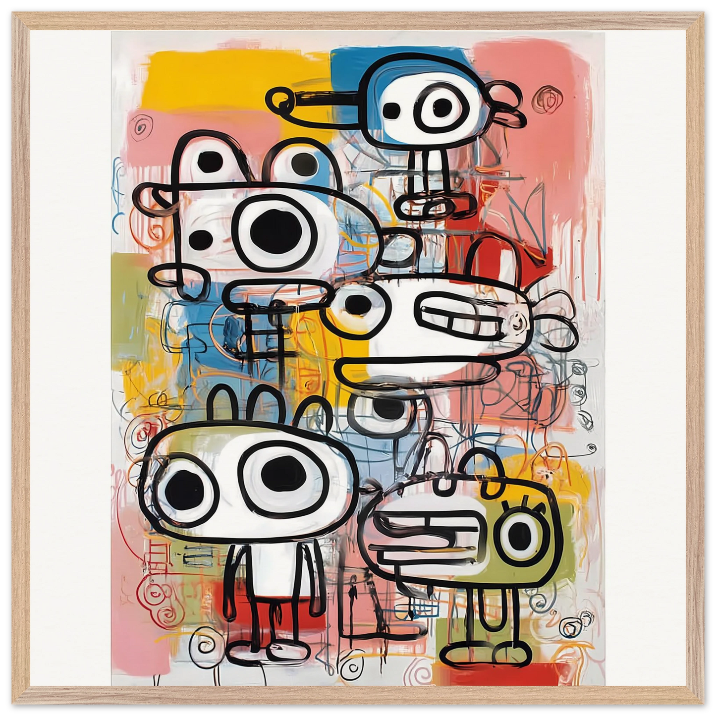 Les Cinq Curieux — tableau encadré bois — vue 10 — art mural STNCL