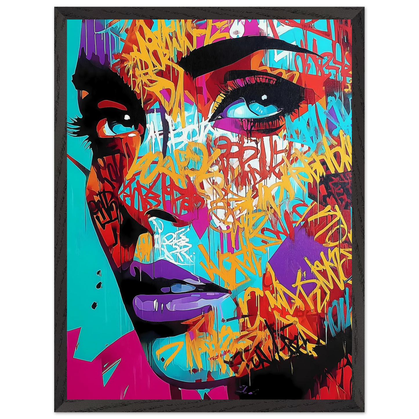 Lettres sur le Visage — tableau encadré bois — vue 15 — art mural STNCL