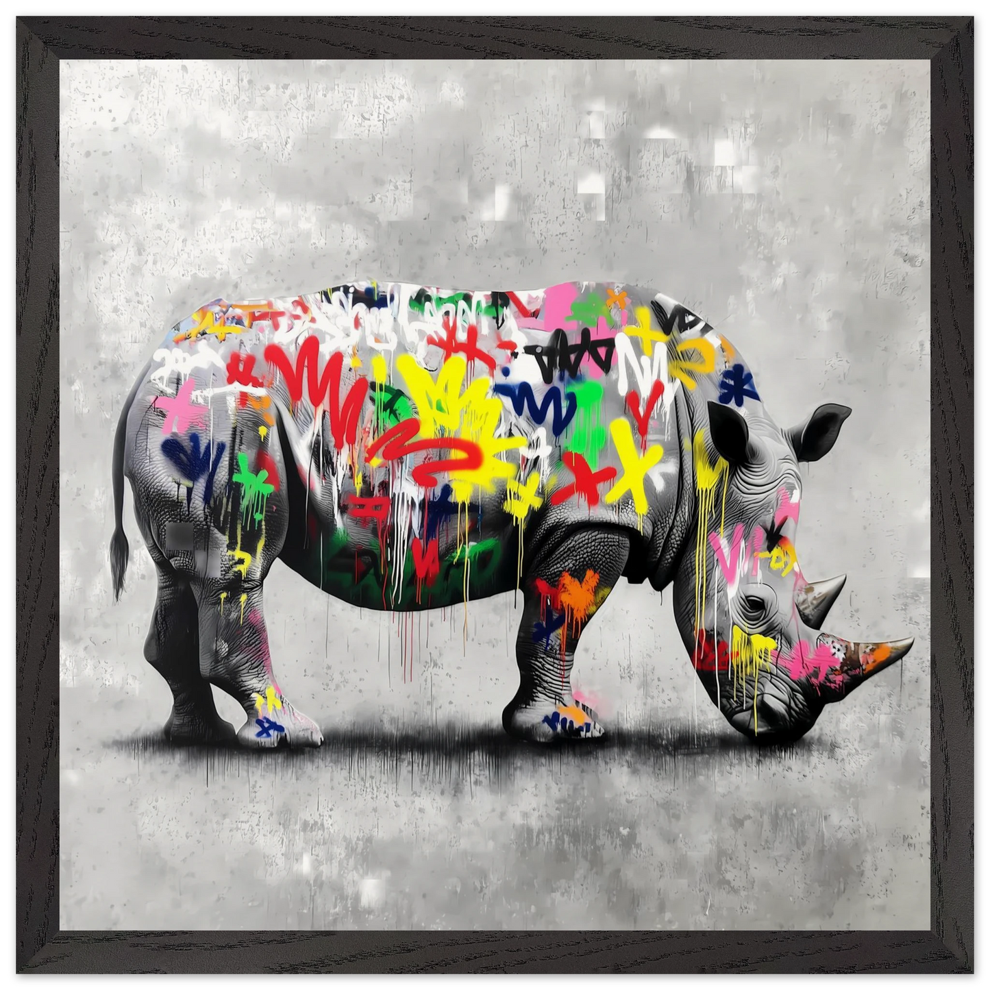 Rhinocéros Bombé — tableau encadré bois — vue 6 — art mural STNCL