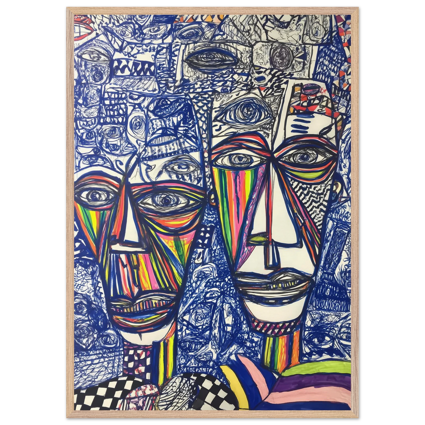 Deux Visages au Feutre — tableau encadré bois — vue 6 — art mural STNCL