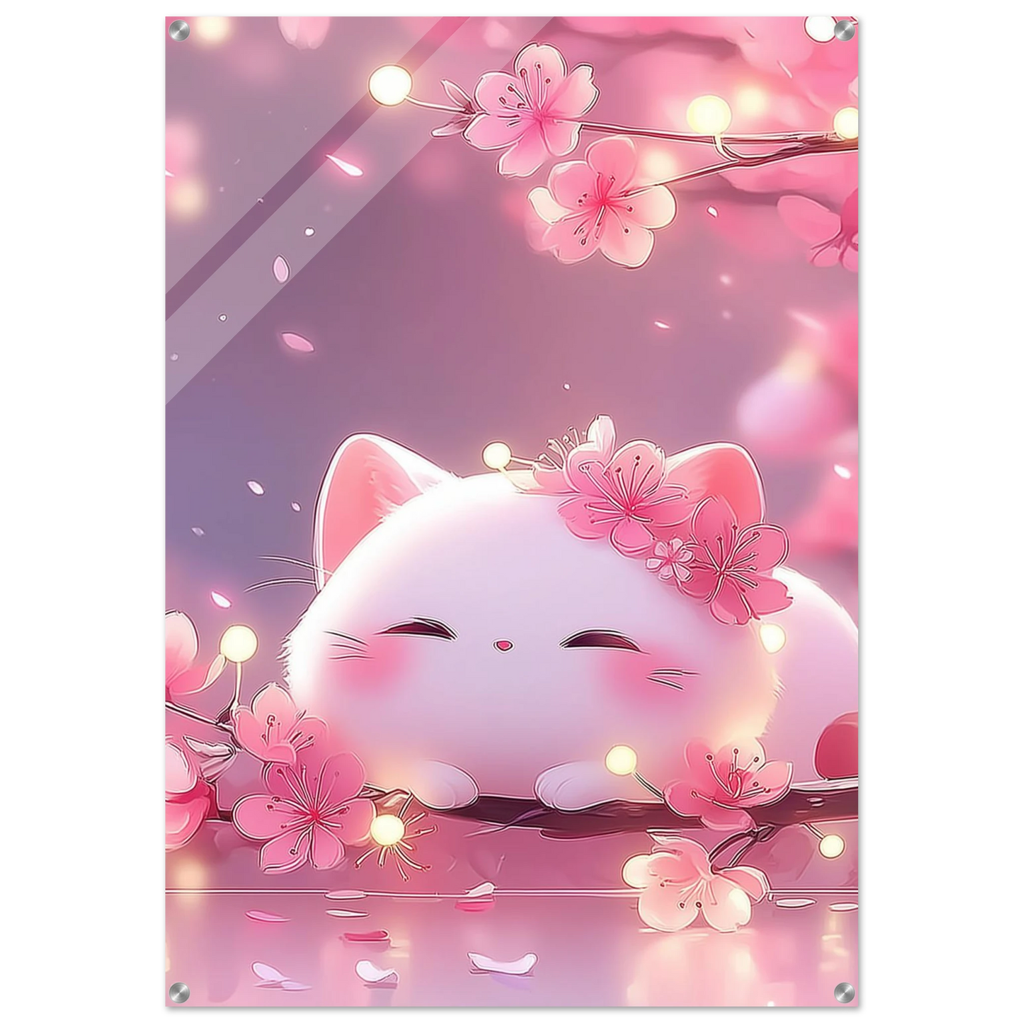 Chaton Sakura Endormi — tableau plexiglas — art mural STNCL