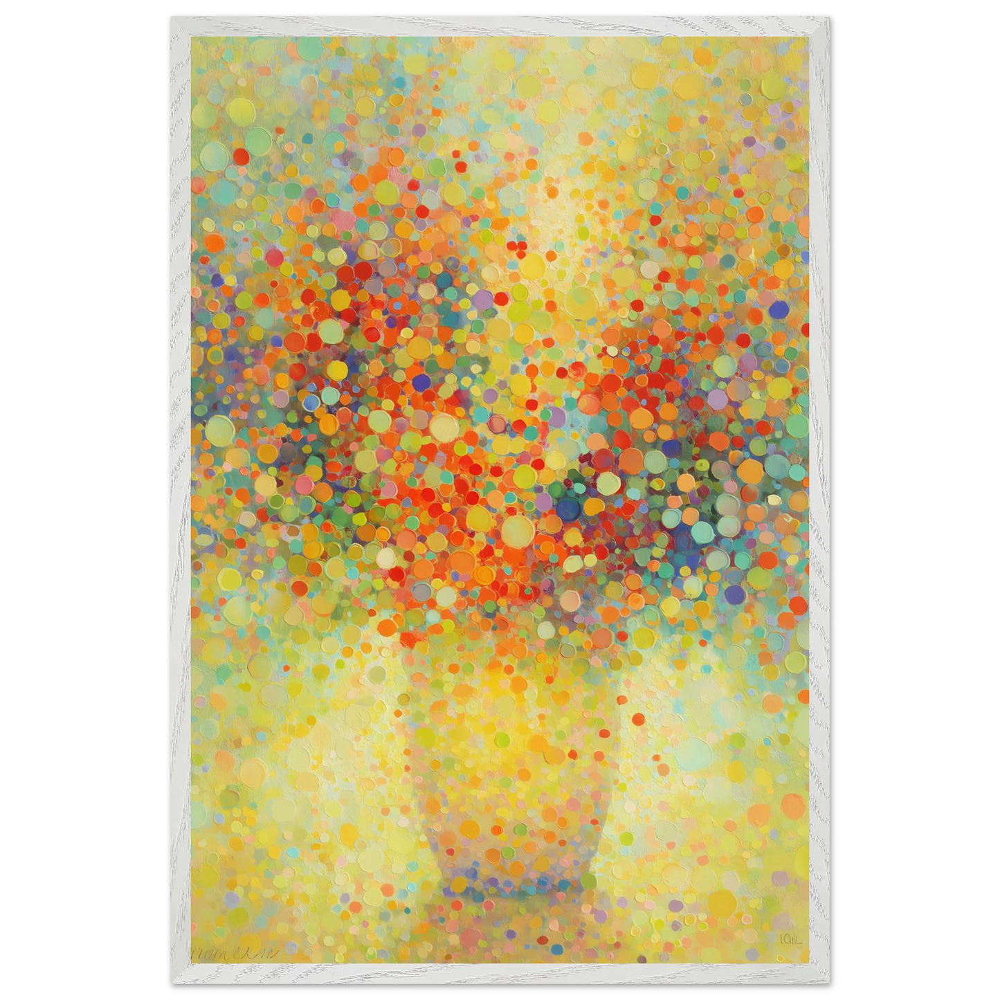 Floraison Pointilliste — tableau encadré bois — vue 7 — art mural STNCL