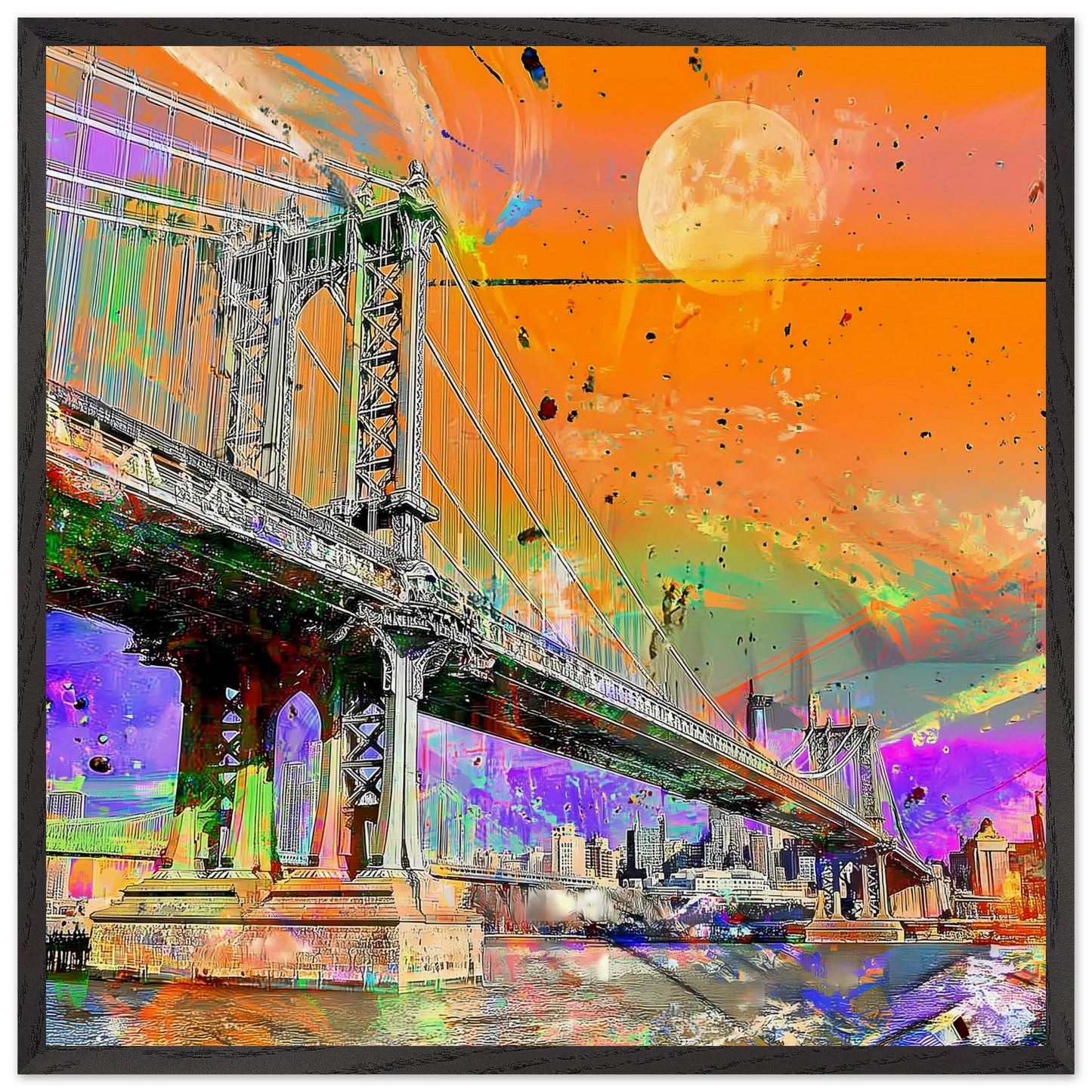 Pont sous la Lune — tableau encadre bois — art mural STNCL