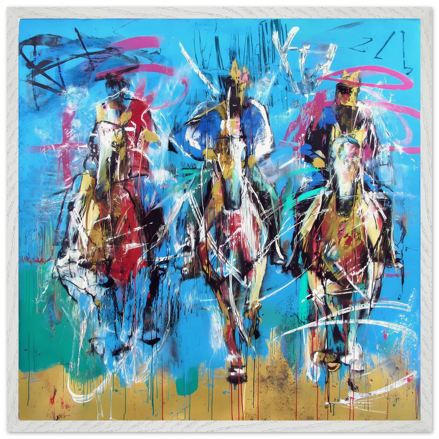 Trois Cavaliers — tableau encadré bois — vue 5 — art mural STNCL