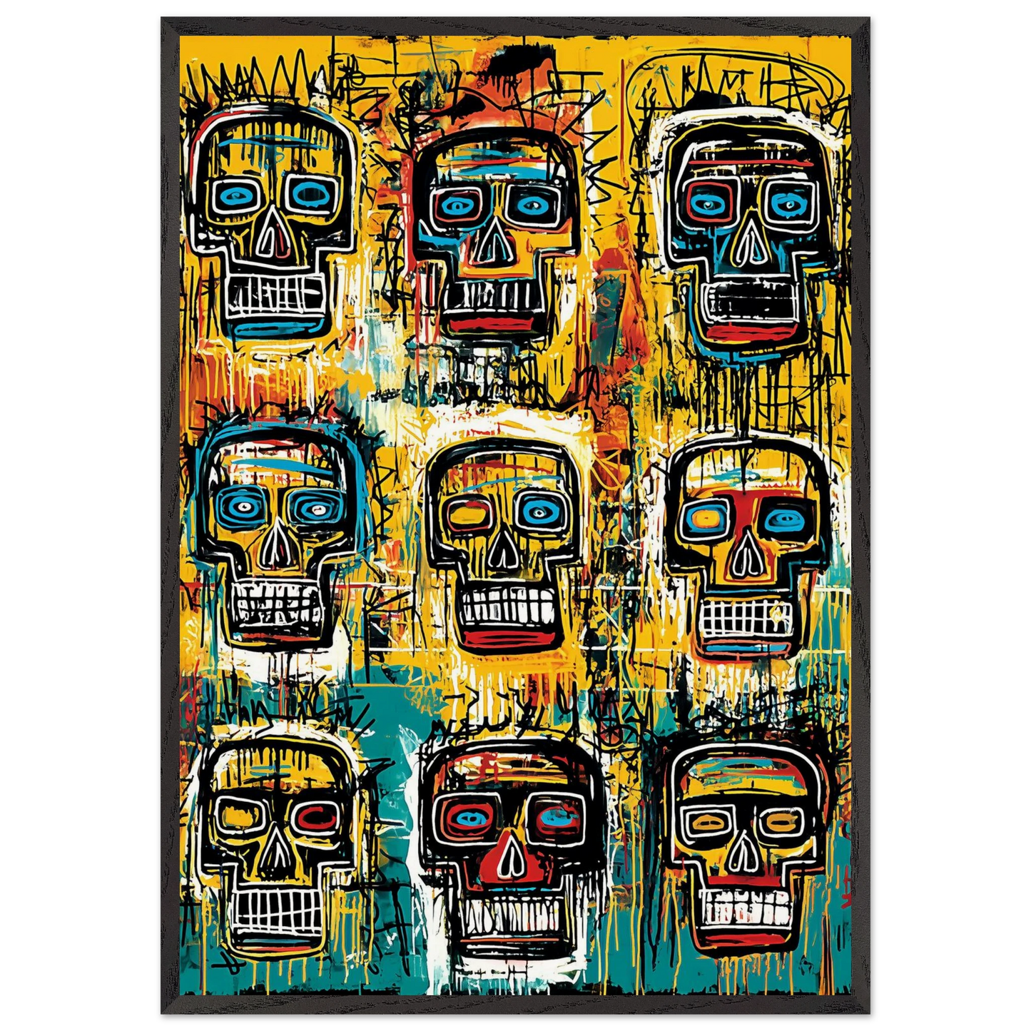 Crânes en Choeur Vibrant — tableau encadré bois — art mural STNCL