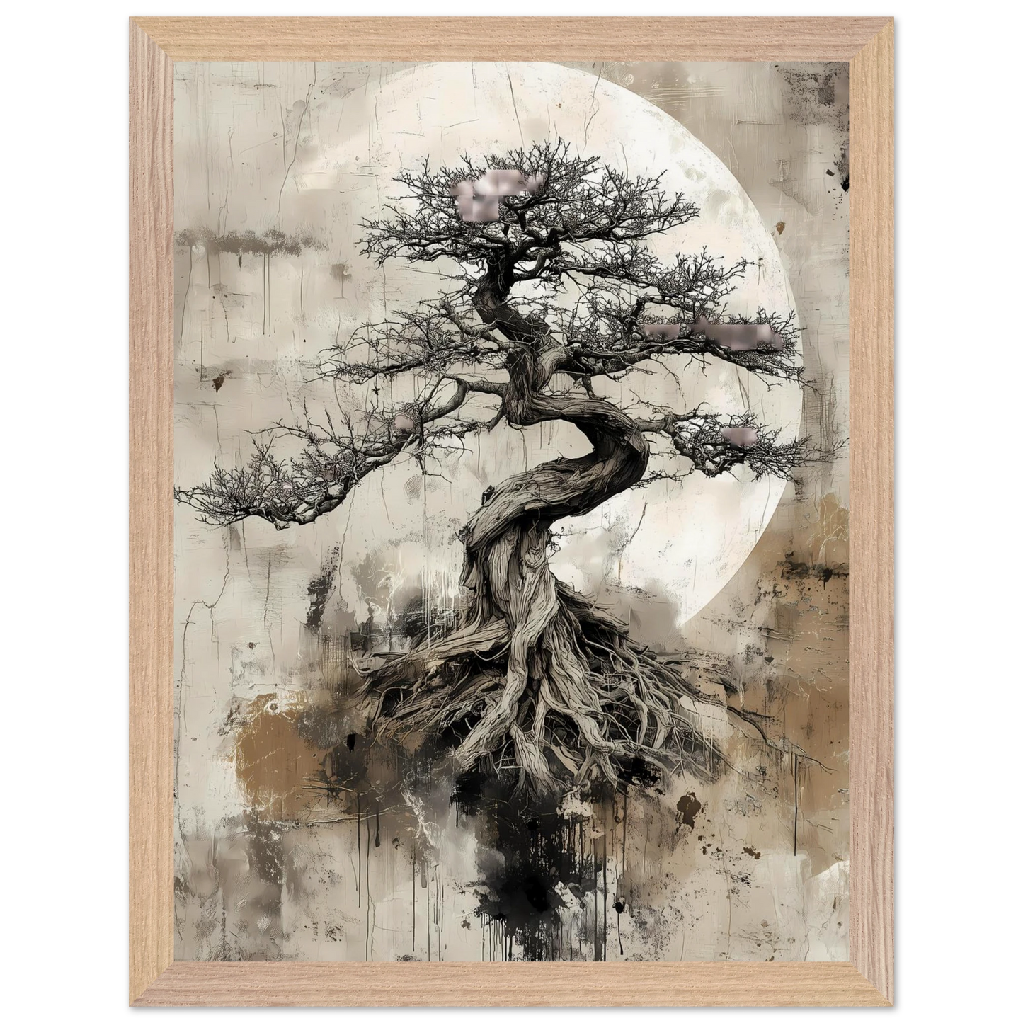 Bonsaï sous la Lune — tableau encadre bois — vue 12 — art mural STNCL