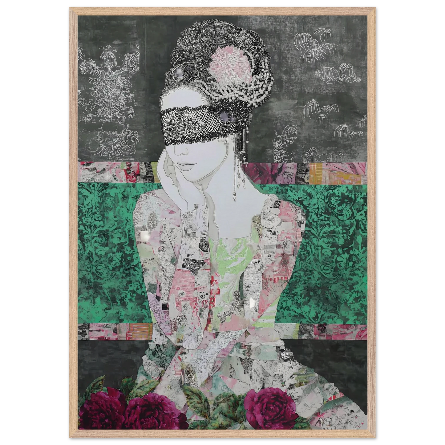 Dame de Dentelle — tableau encadré bois — vue 6 — art mural STNCL
