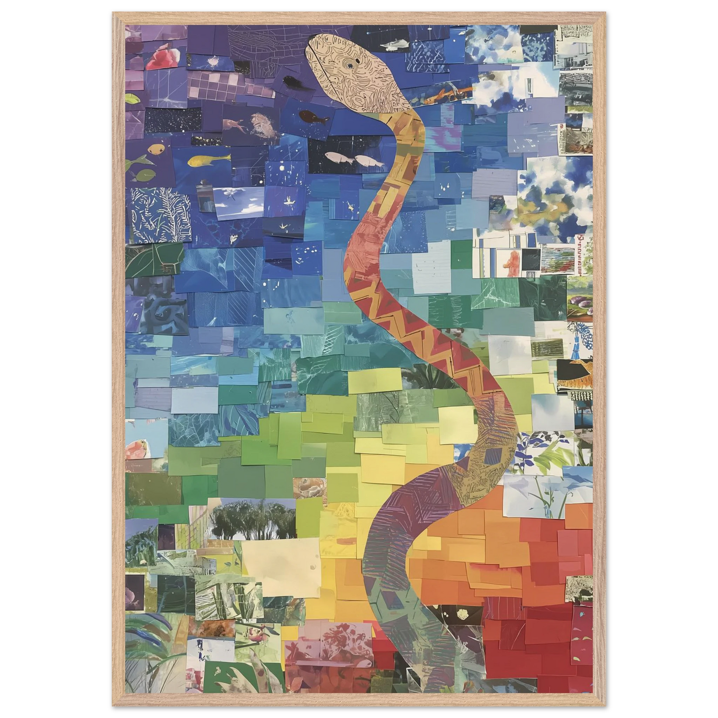 Serpent des Saisons — tableau encadré bois — vue 6 — art mural STNCL
