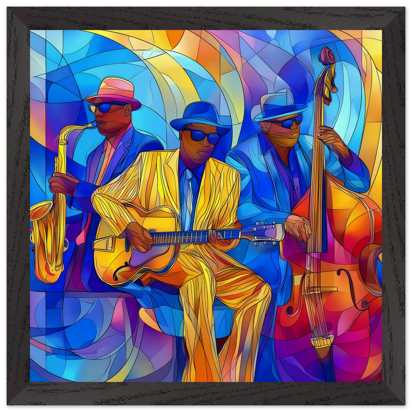 Trio de Jazz — tableau encadre bois — vue 2 — art mural STNCL