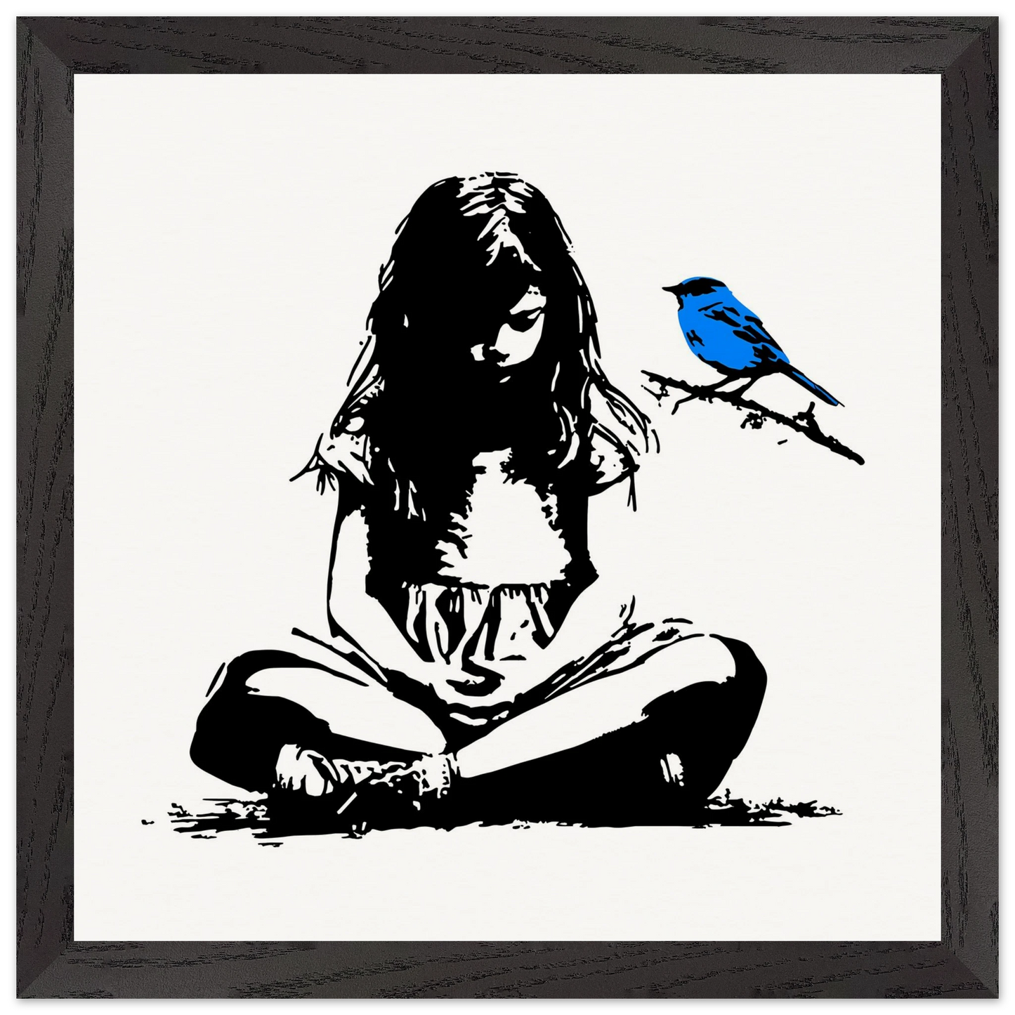 L'Oiseau Bleu — tableau encadré bois — vue 2 — art mural STNCL