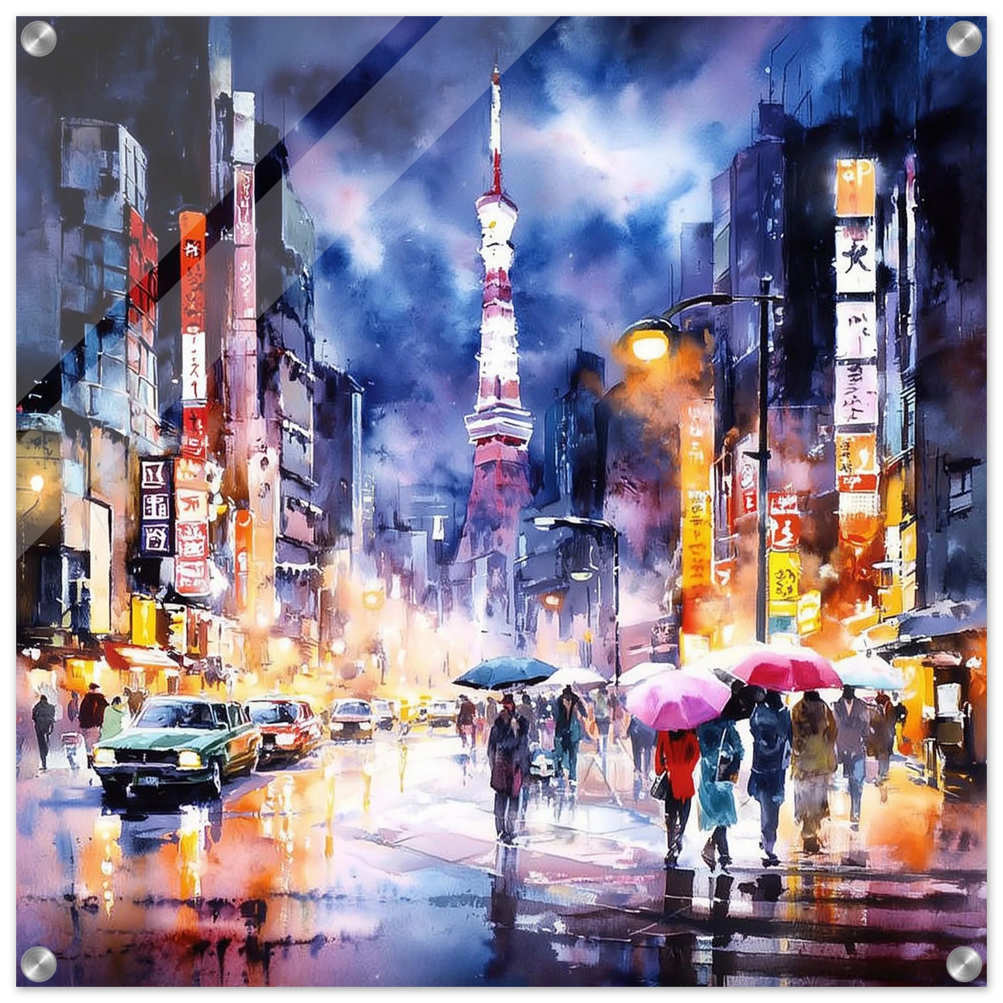 Tokyo sous la Pluie Nocturne — tableau plexiglas — art mural STNCL