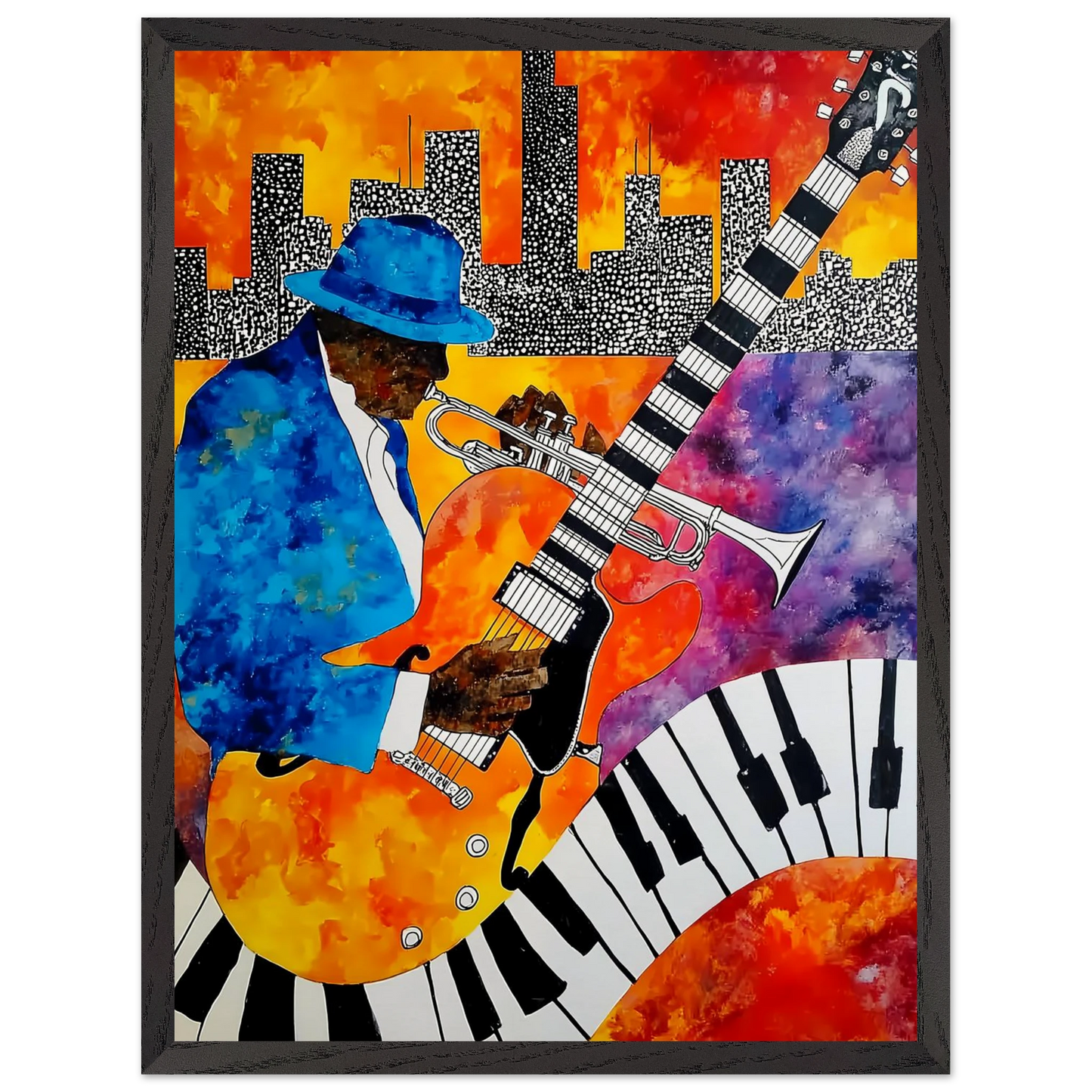 Blues en Ville — tableau encadre bois — vue 15 — art mural STNCL