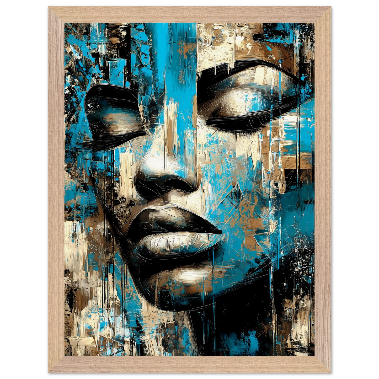 Bleu et Or — tableau encadré bois — vue 12 — art mural STNCL