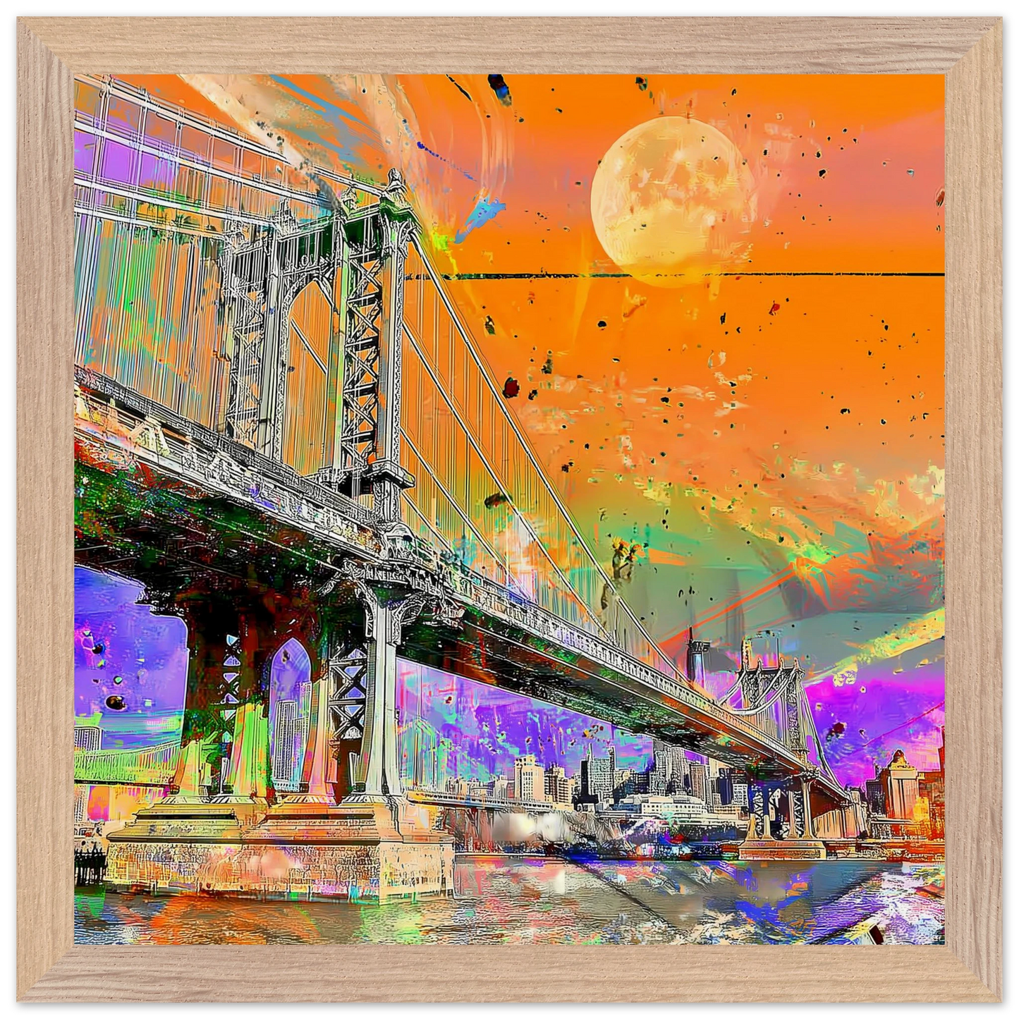 Pont sous la Lune — tableau encadre bois — vue 7 — art mural STNCL