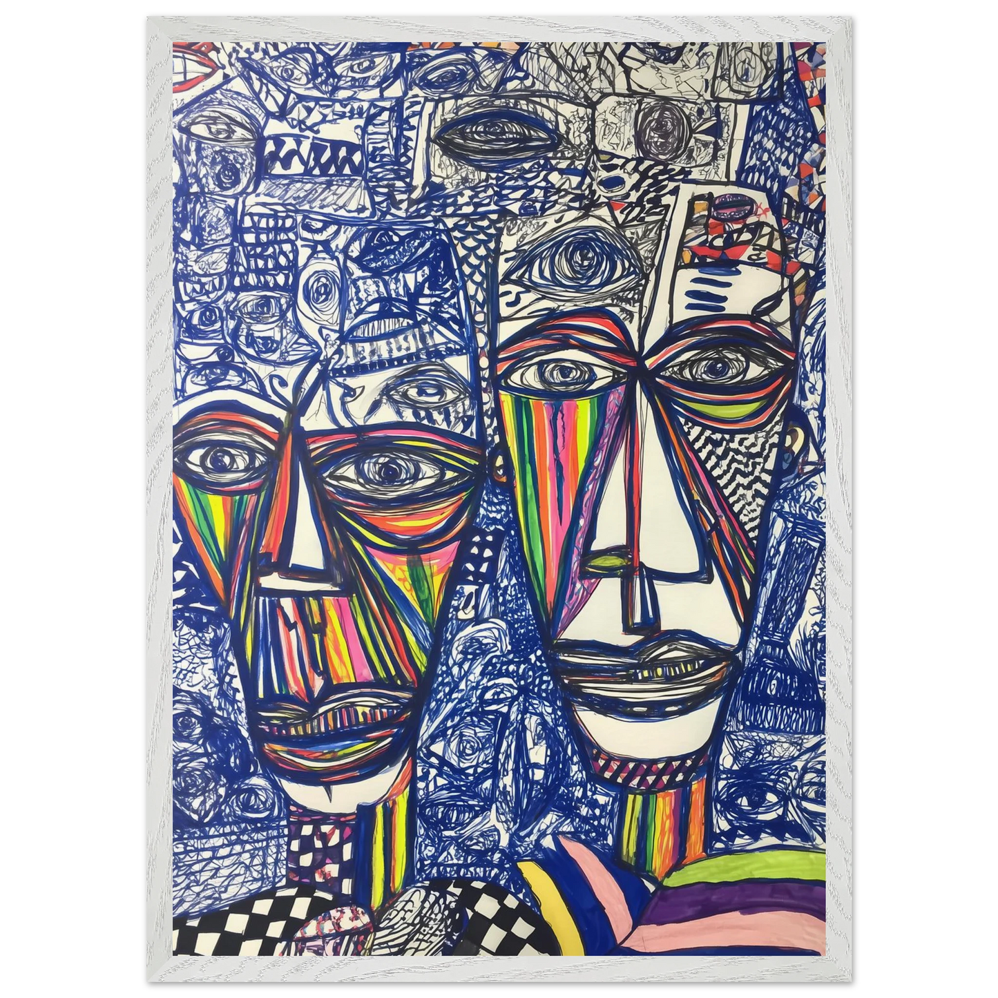 Deux Visages au Feutre — tableau encadré bois — vue 11 — art mural STNCL