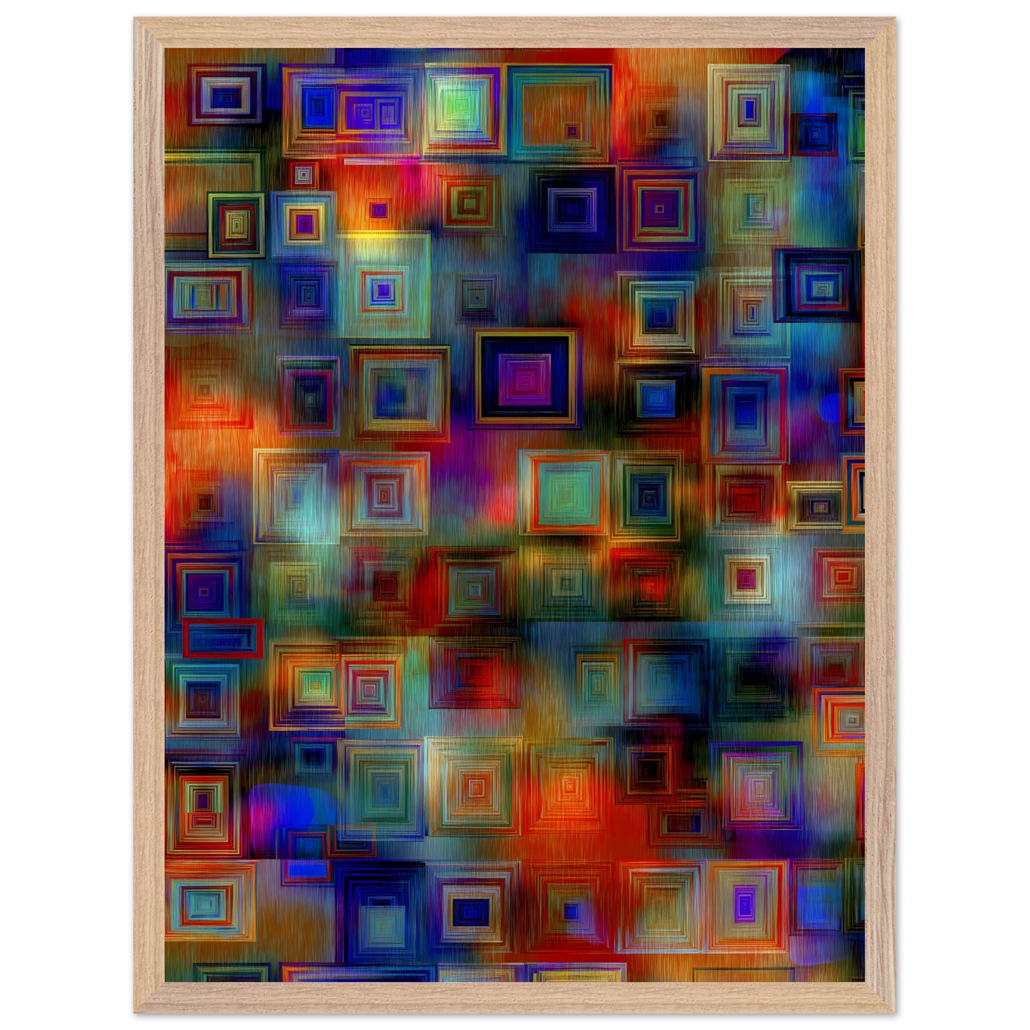 Trame de Carrés — tableau encadré bois — vue 3 — art mural STNCL