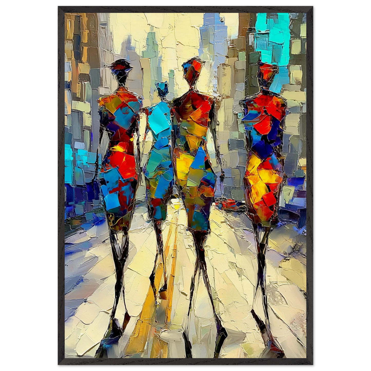 Silhouettes Mouvement Urbain Pastel — tableau encadré bois — art mural STNCL