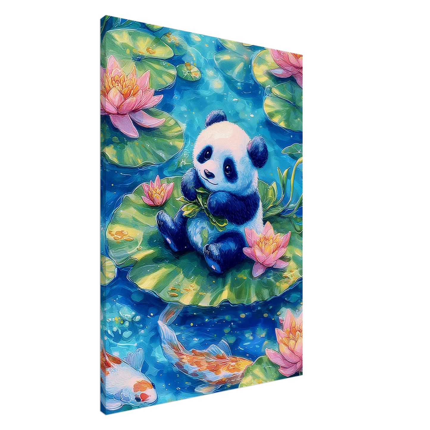 Panda sur Nénuphars Fleuris — tableau sur toile — art mural STNCL
