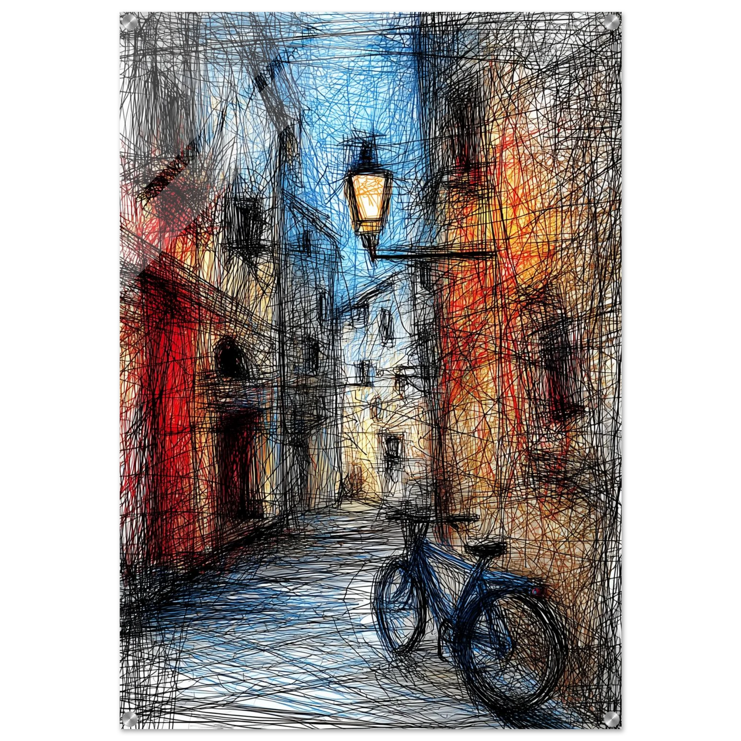 Ruelle au Lampadaire Ancien — tableau plexiglas — art mural STNCL