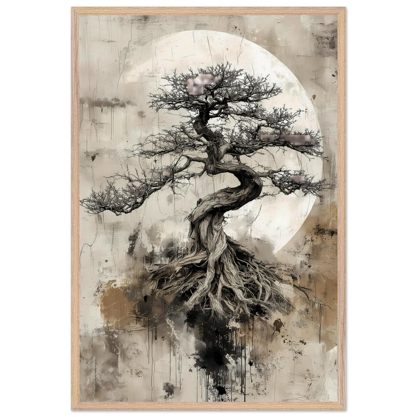Bonsaï sous la Lune — tableau encadre bois — vue 14 — art mural STNCL