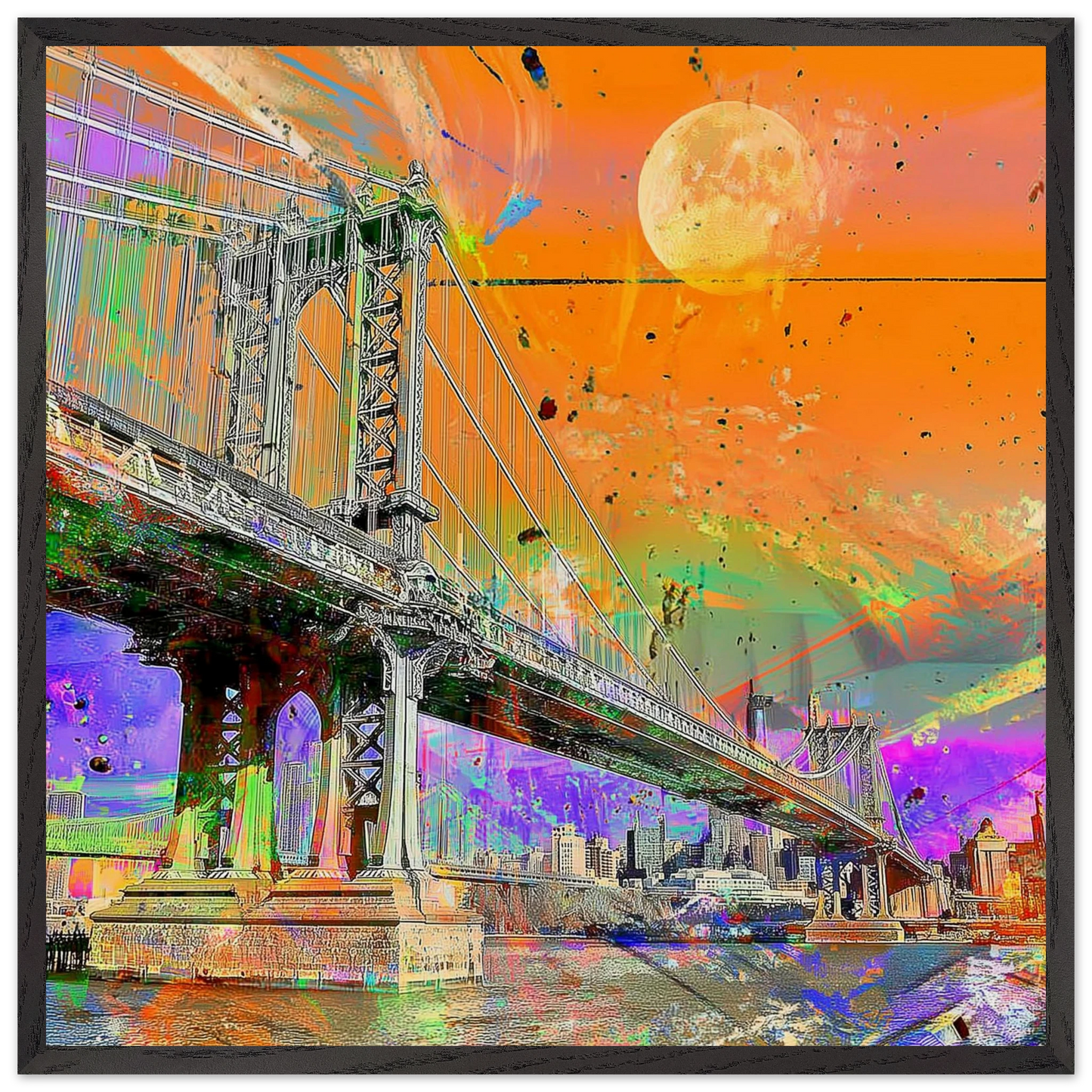 Manhattan Sous La Lune — tableau encadré bois — art mural STNCL