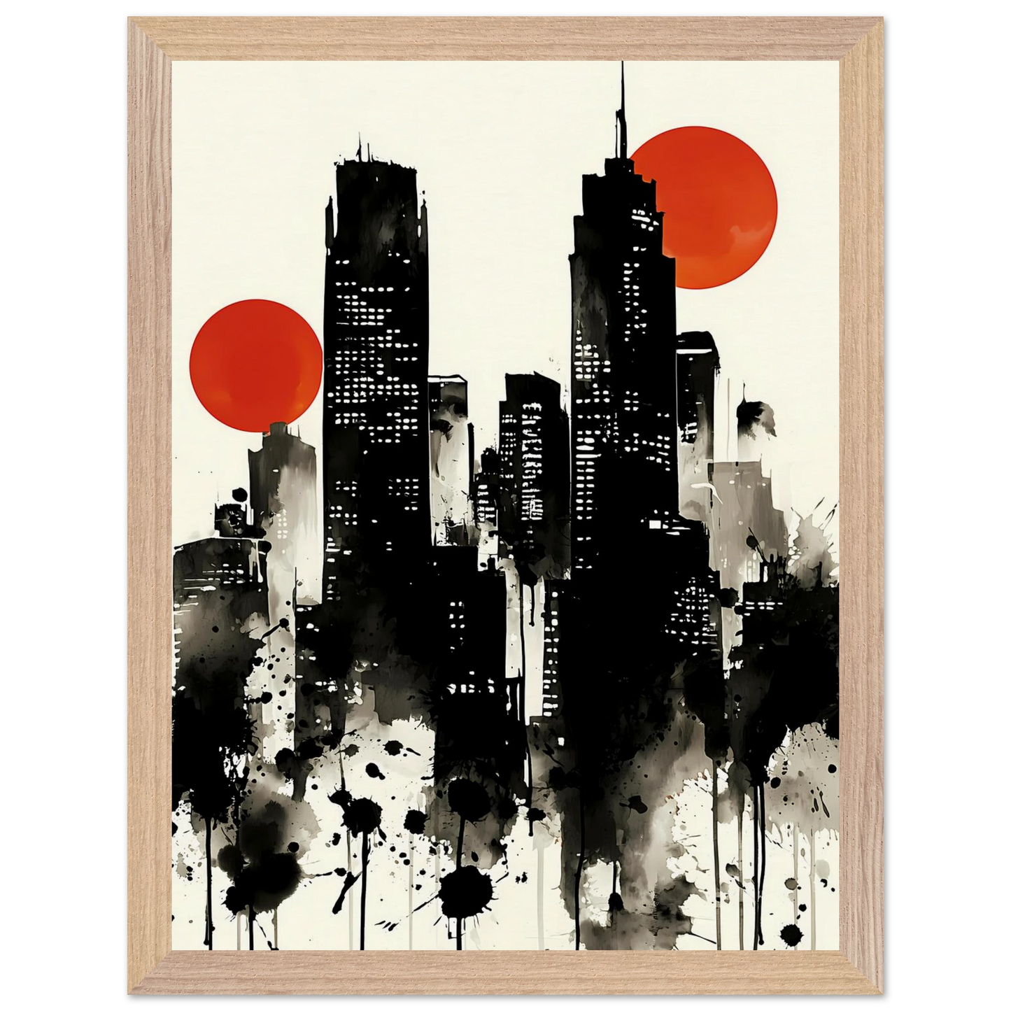 Ville d'Encre — tableau encadre bois — vue 12 — art mural STNCL