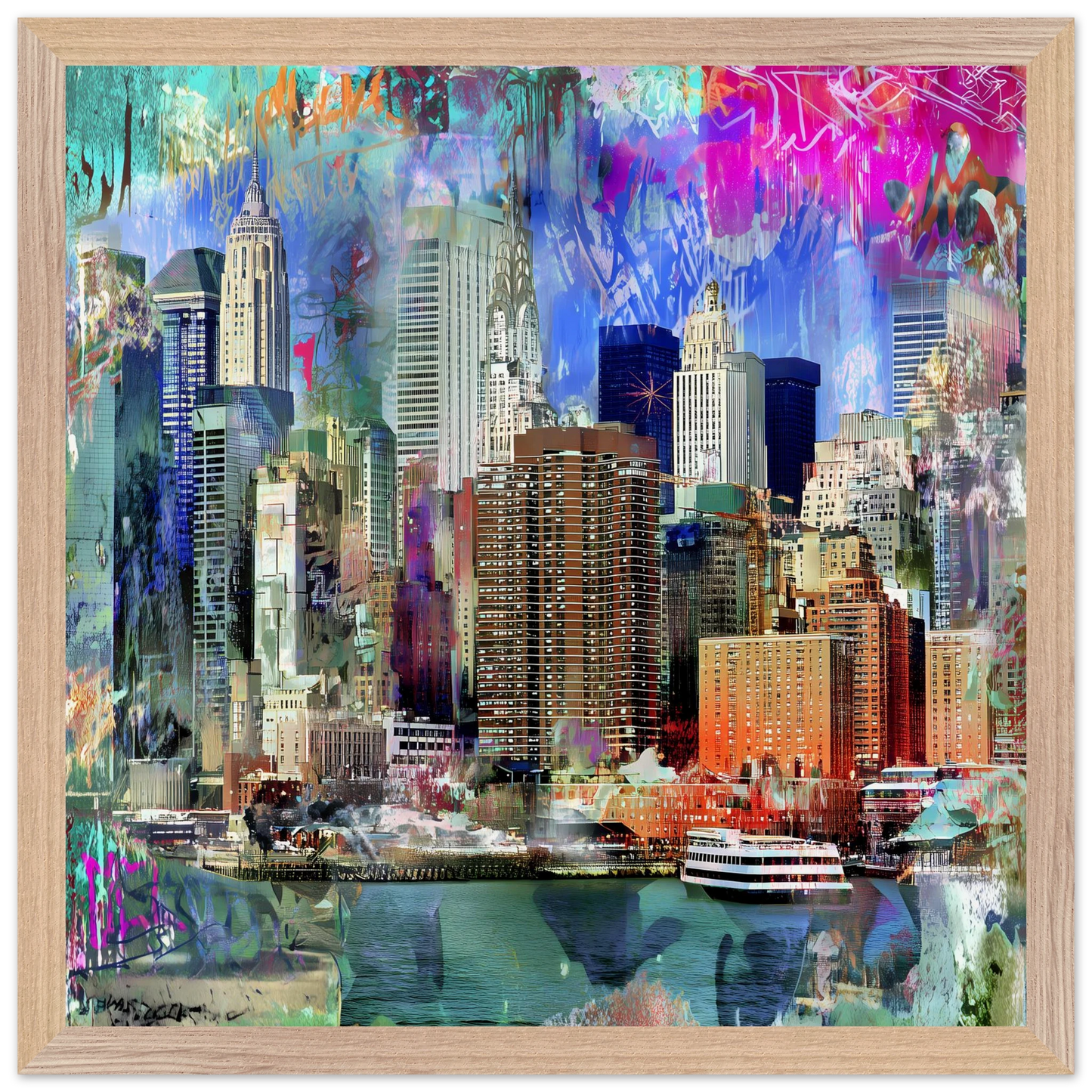 Manhattan Électrique — tableau encadré bois — vue 4 — art mural STNCL
