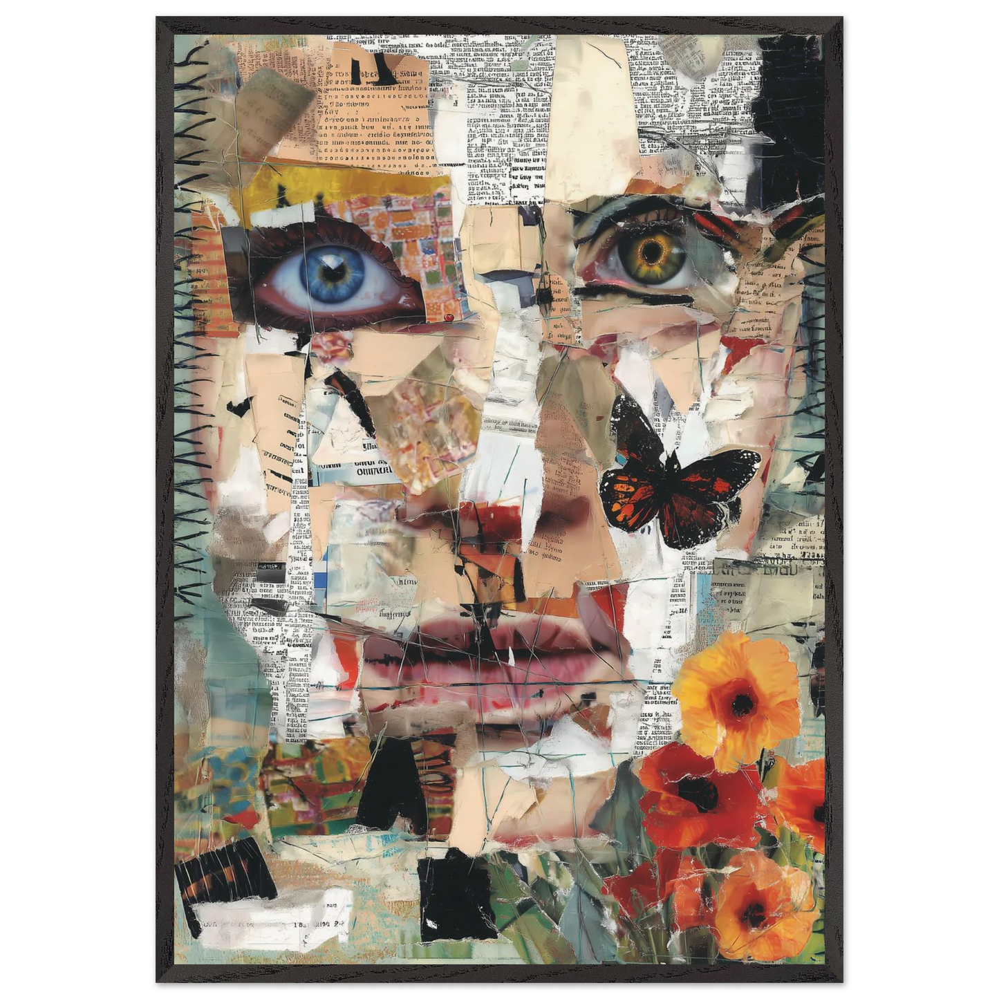 Le Visage de Papier — tableau encadré bois — art mural STNCL