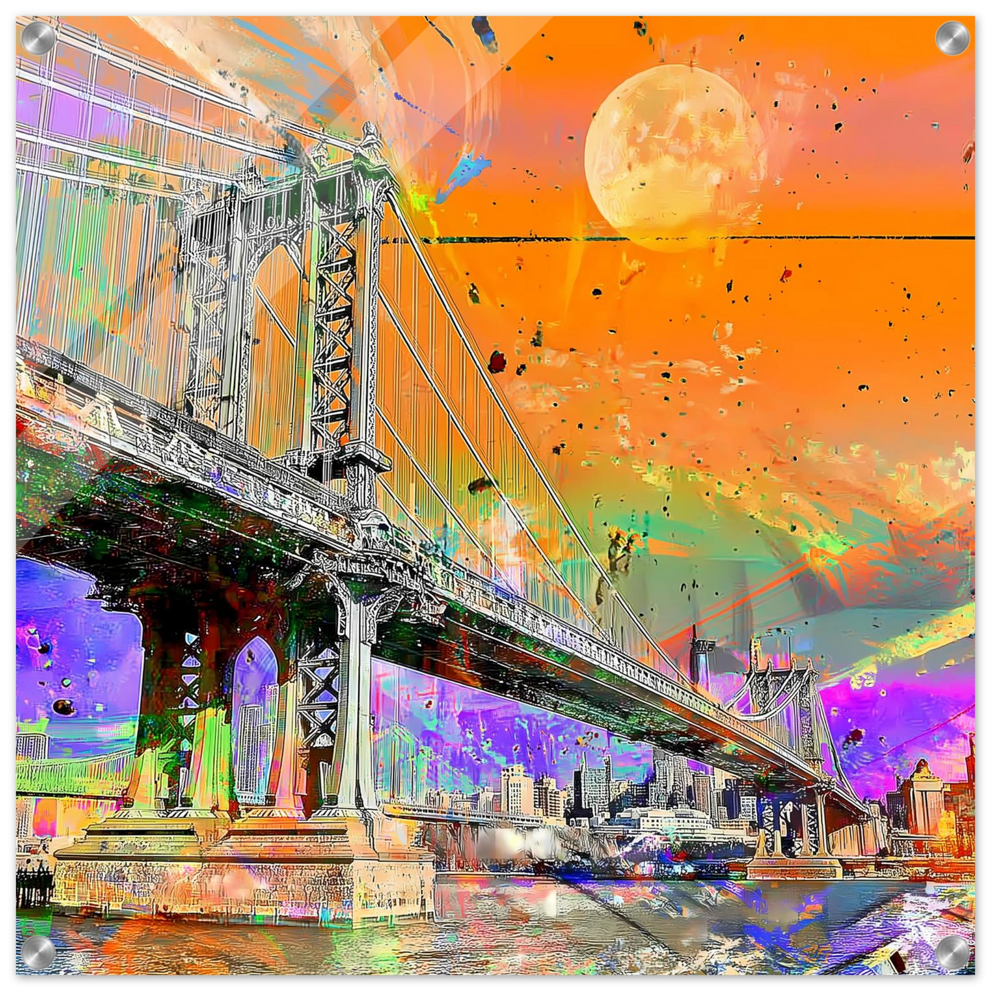 Pont sous la Lune — tableau plexiglas — art mural STNCL