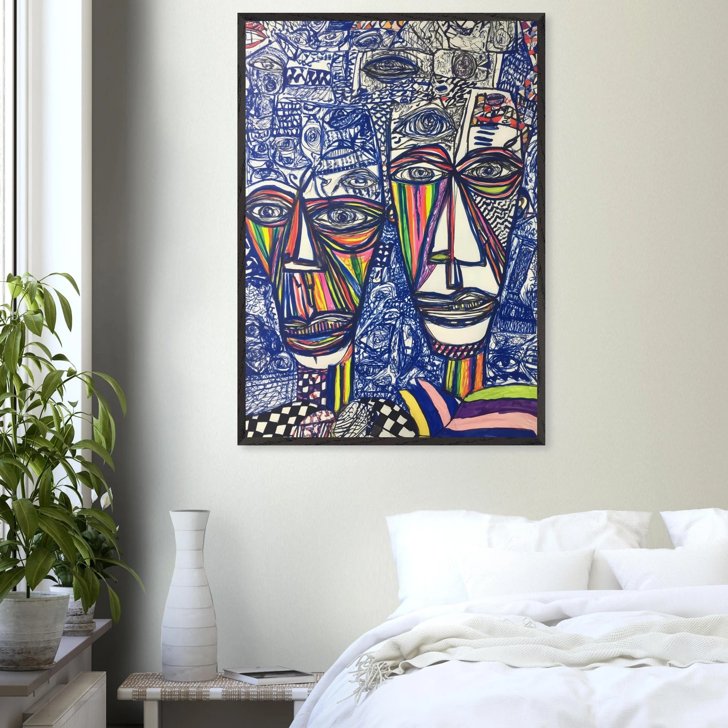 Deux Visages au Feutre — tableau encadré bois — vue 17 — art mural STNCL