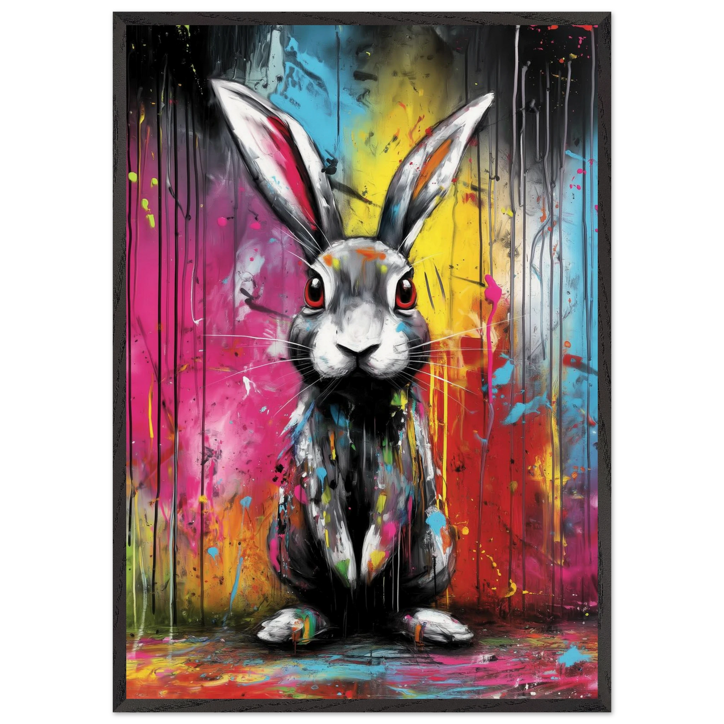 Lapin aux Yeux Rouges — tableau encadré bois — art mural STNCL