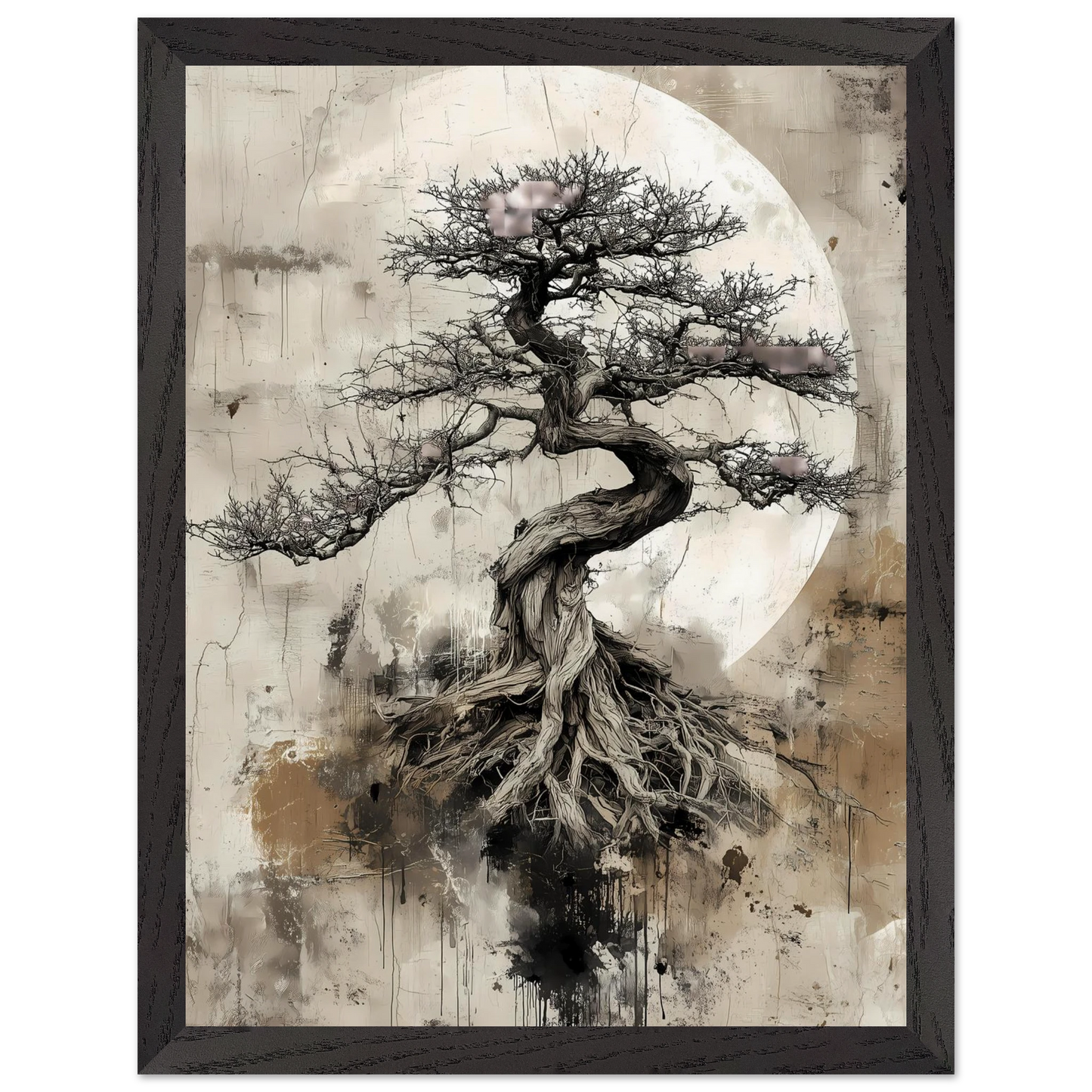 Bonsaï sous la Lune — tableau encadre bois — vue 4 — art mural STNCL