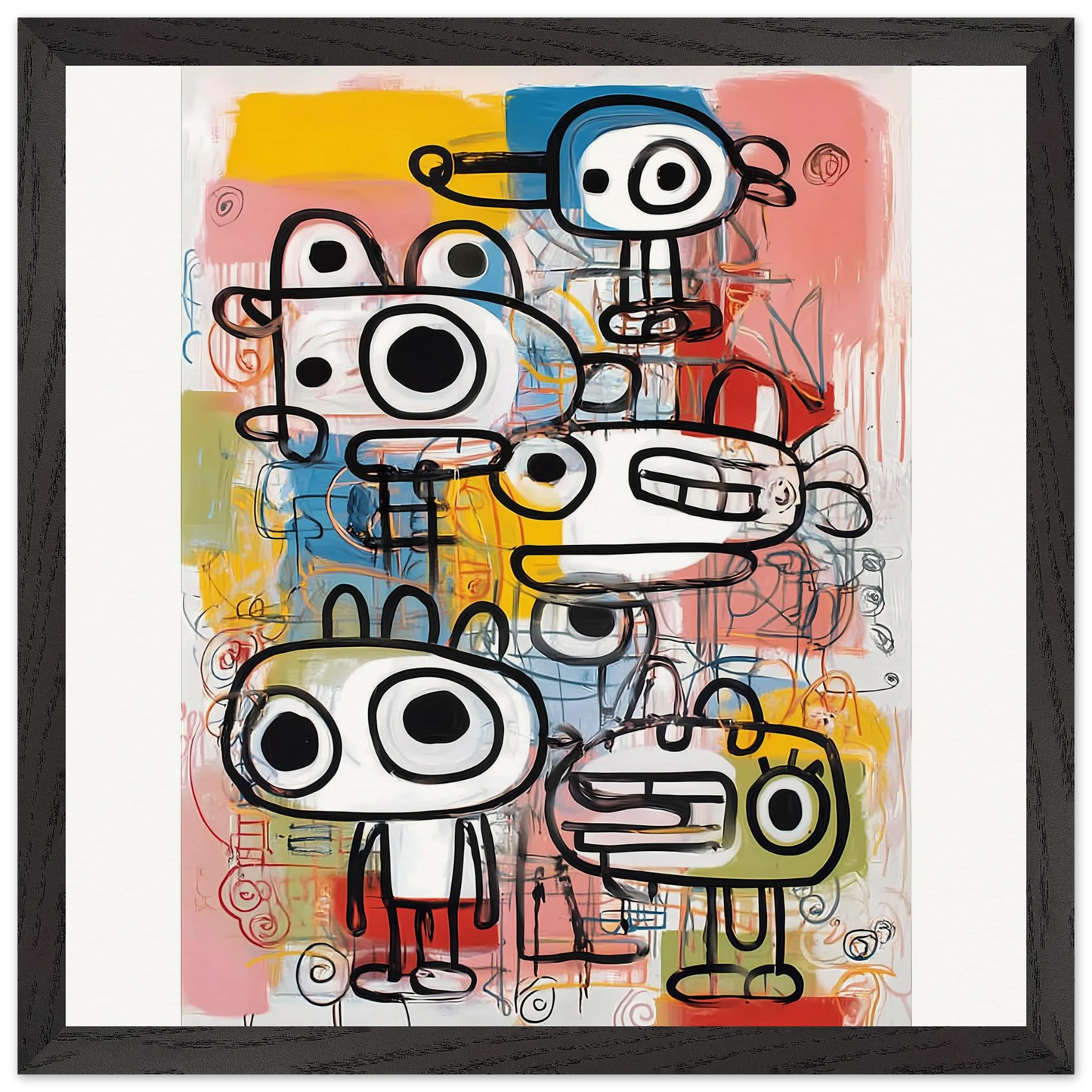 Les Cinq Curieux — tableau encadré bois — vue 6 — art mural STNCL