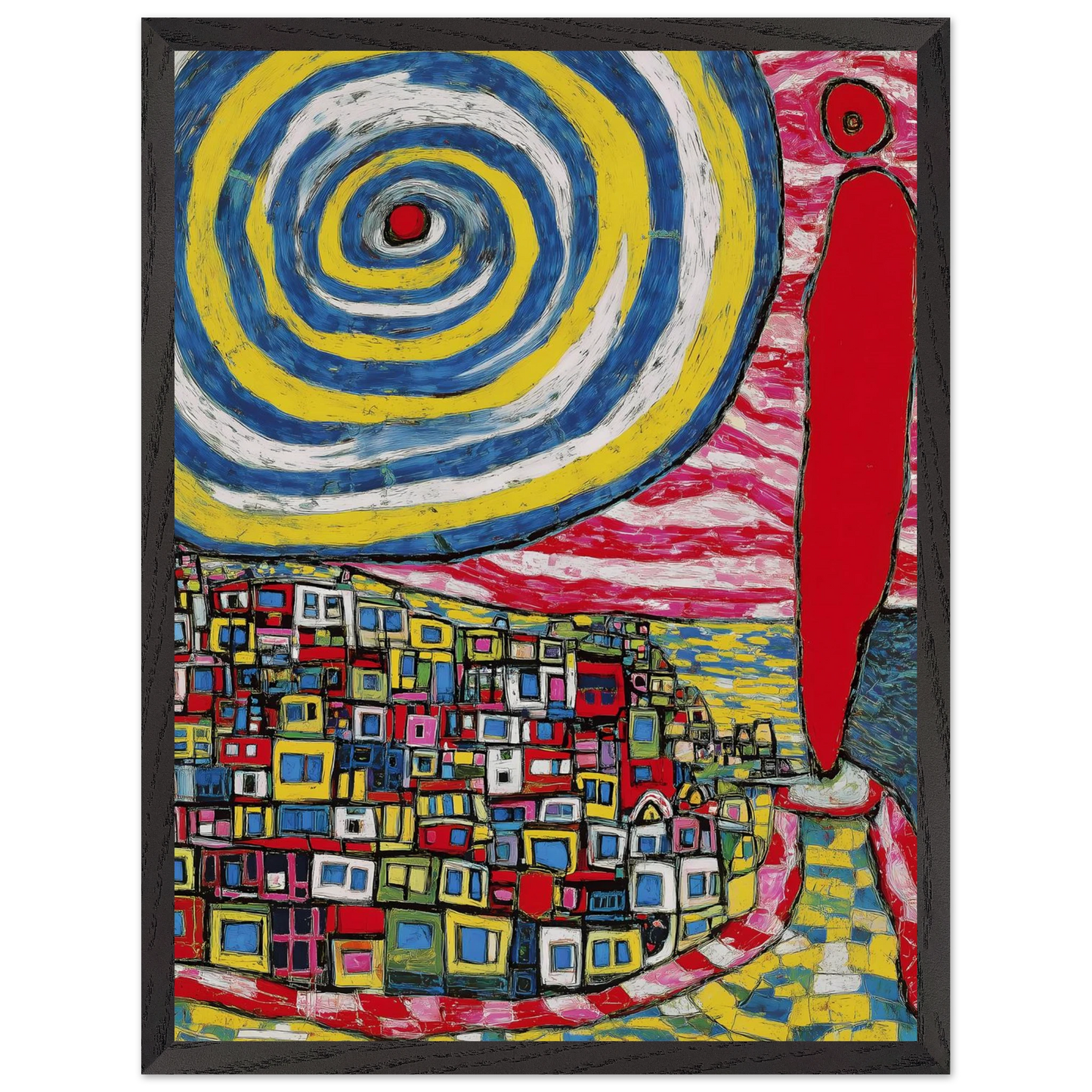 La Spirale et les Maisons — tableau encadré bois — vue 15 — art mural STNCL