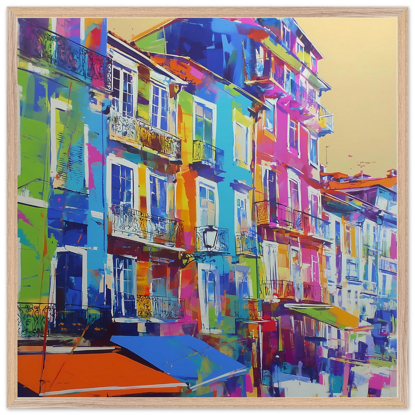 Balcons Colorés — tableau encadre bois — vue 10 — art mural STNCL