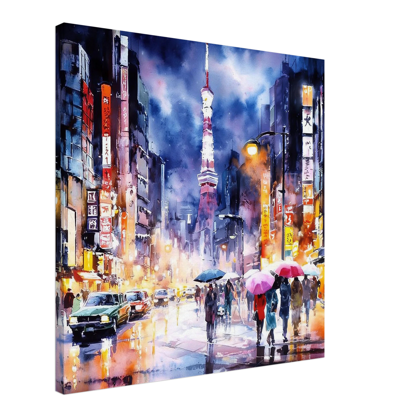 Tokyo sous la Pluie Nocturne — tableau sur toile — art mural STNCL