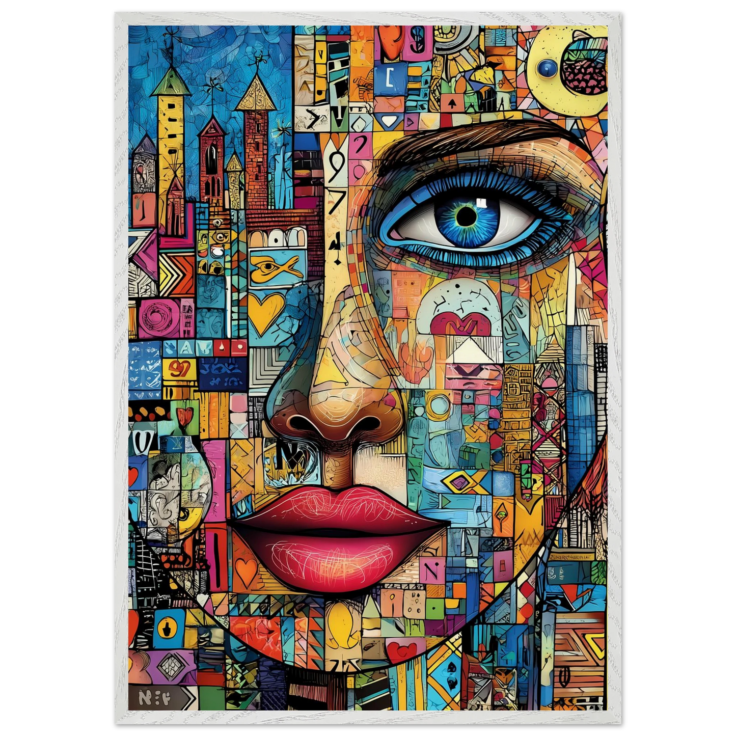 Visage Mosaïque — tableau encadré bois — vue 5 — art mural STNCL