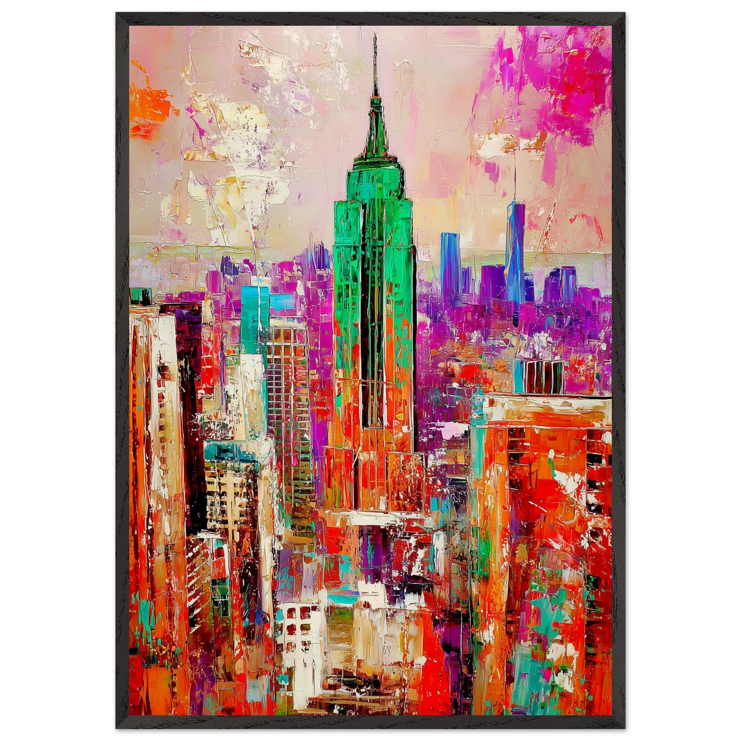 Manhattan en Feu Vert — tableau encadré bois — art mural STNCL