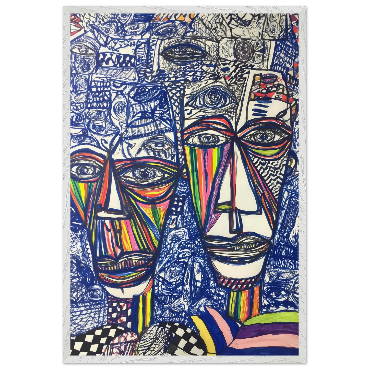Deux Visages au Feutre — tableau encadré bois — vue 7 — art mural STNCL