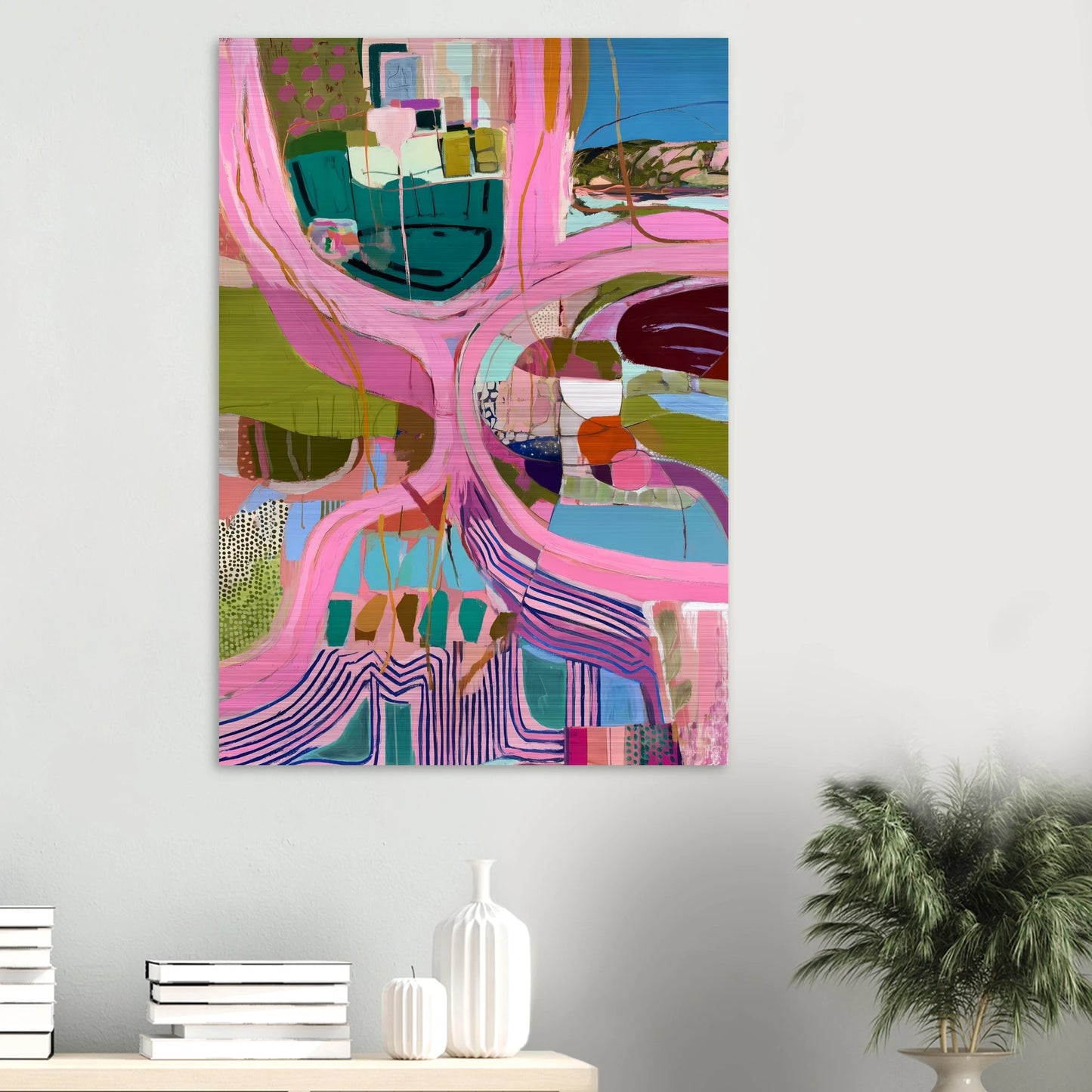 Méandres Roses — tableau aluminium — vue 6 — art mural STNCL