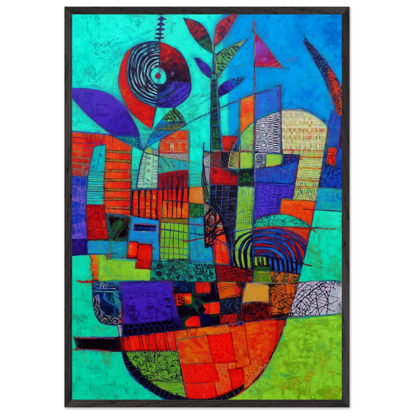 Jardin Urbain en Fête — tableau encadré bois — art mural STNCL