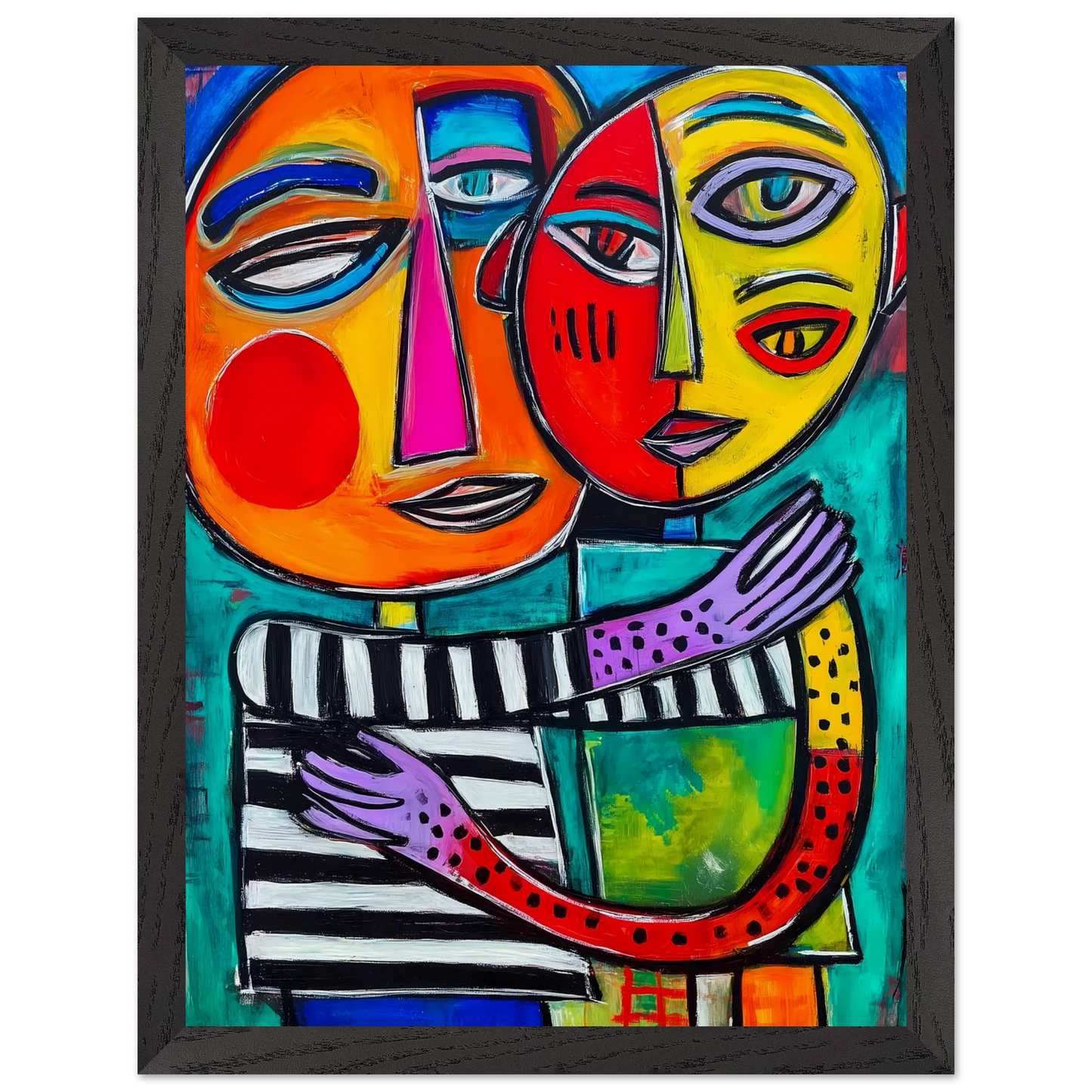 Étreinte Cubiste — tableau encadre bois — vue 4 — art mural STNCL