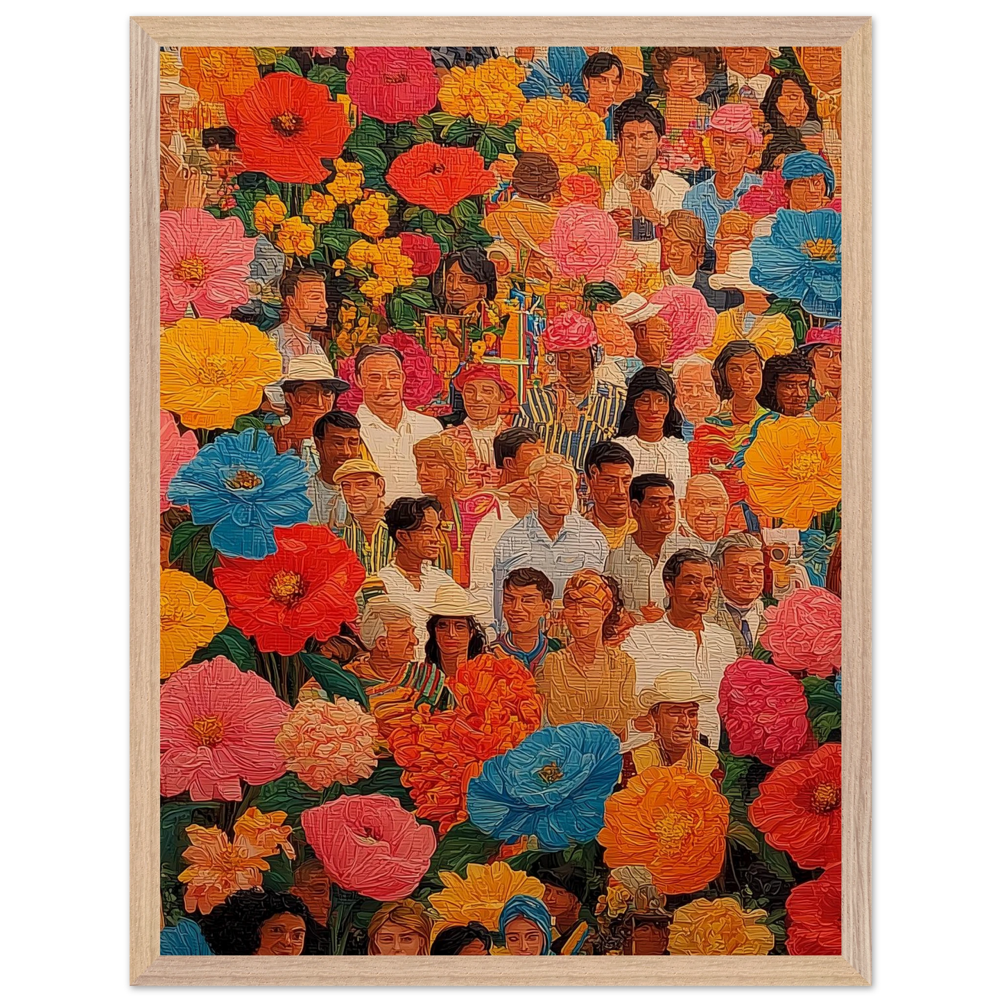Jardin des Visages — tableau encadré bois — vue 3 — art mural STNCL